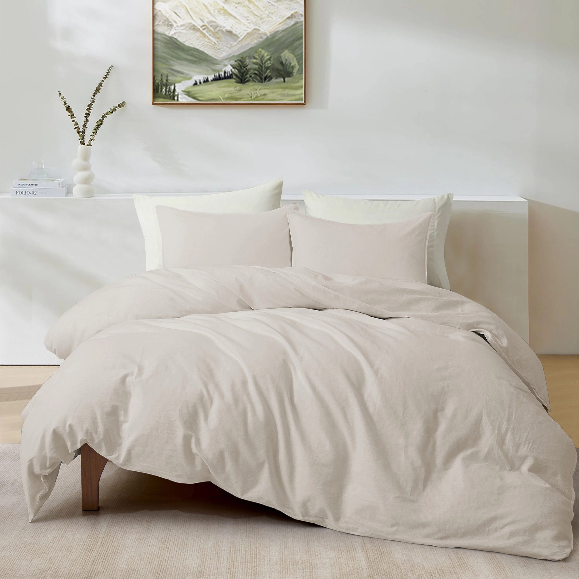 Unikome Linen Cotton Blend Duvet Cover Set, Durable, Breathable & Moisture-Wicking Bedding Set