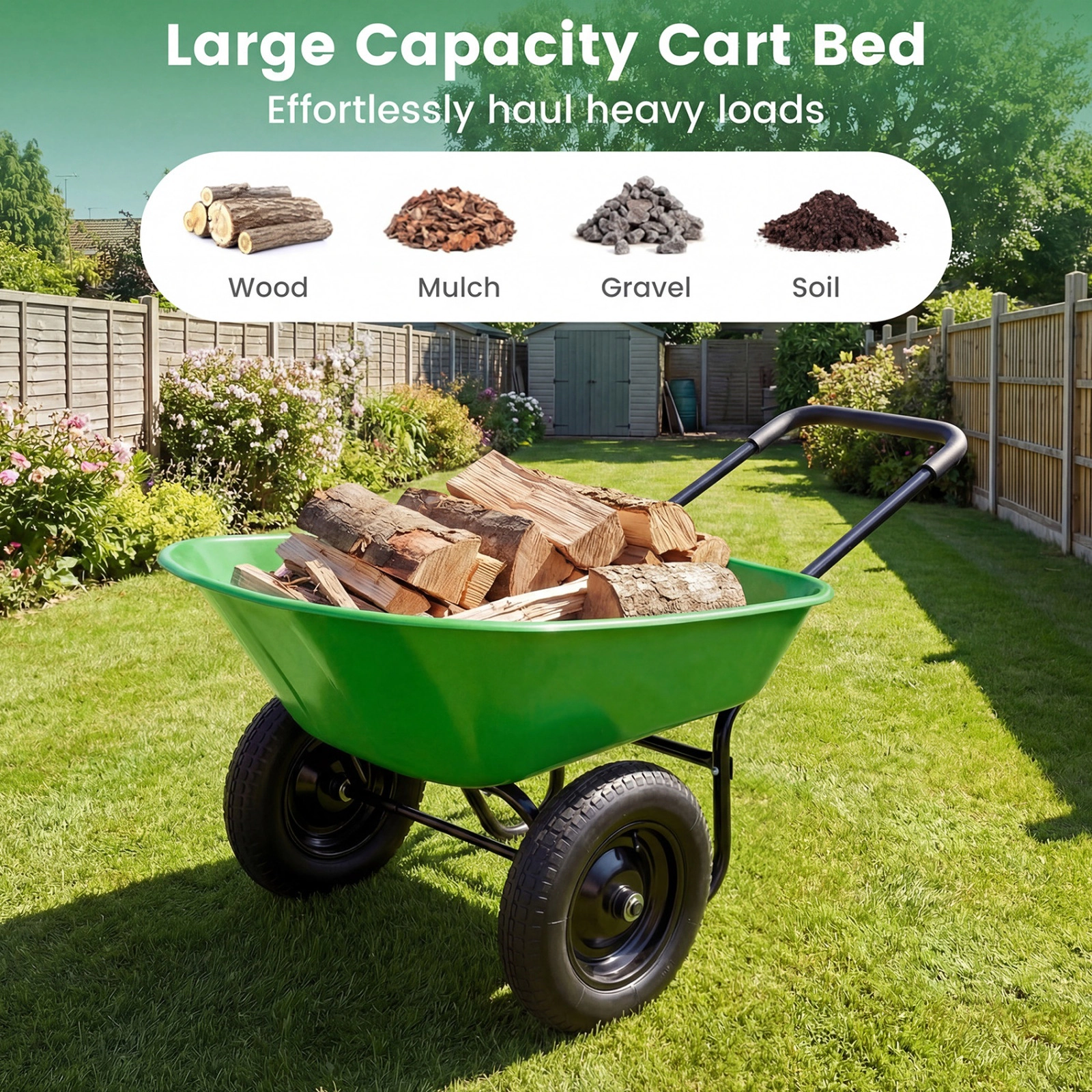 SUGIFT 2 Tire Heavy Duty Dolly Utility Cart Light Green Garden Wheelbarrow