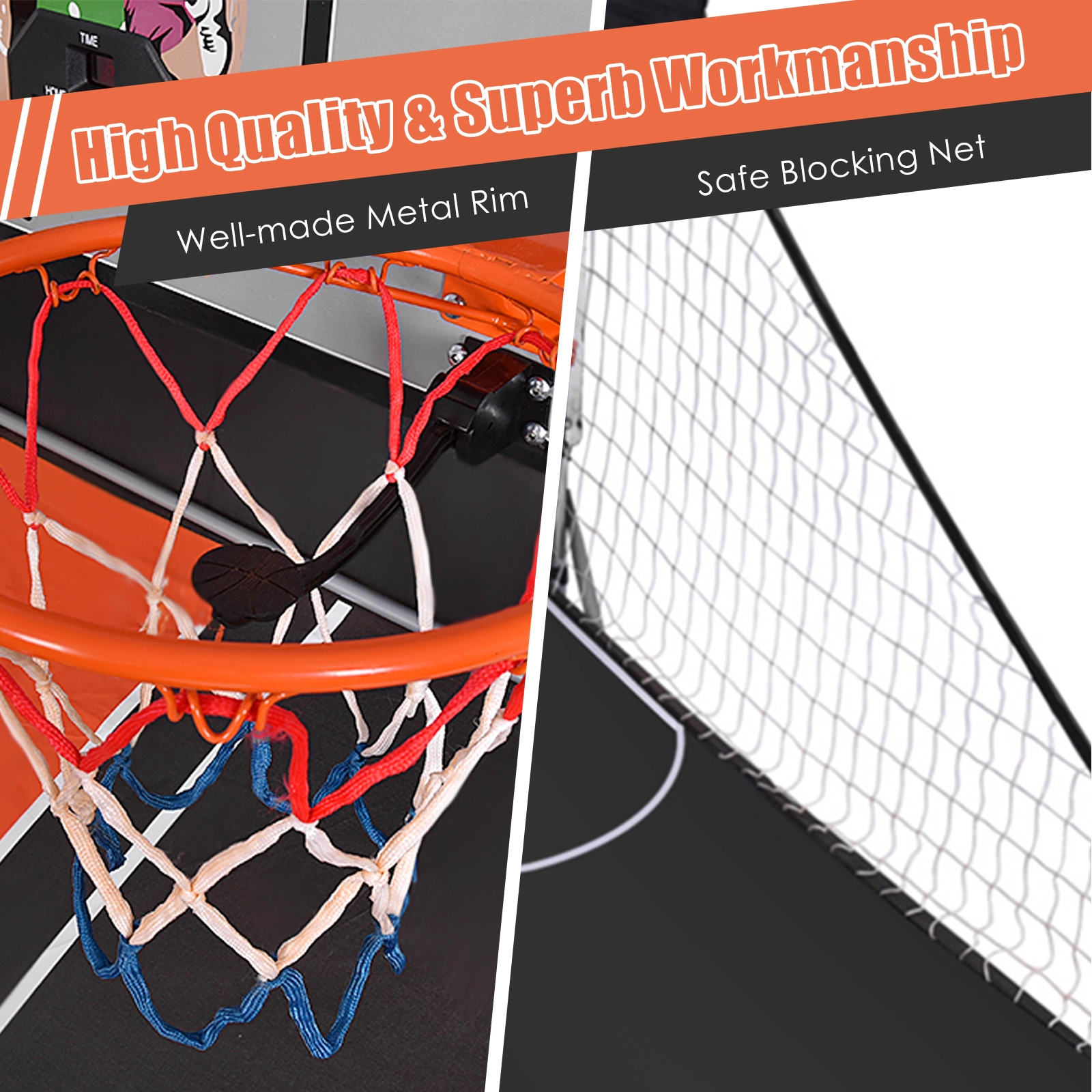 SUGIFT Double Electronic Basketball Game with 4 Spheres and Dual Hoops Indoor Arcade Style 80-in Deep Playfield As