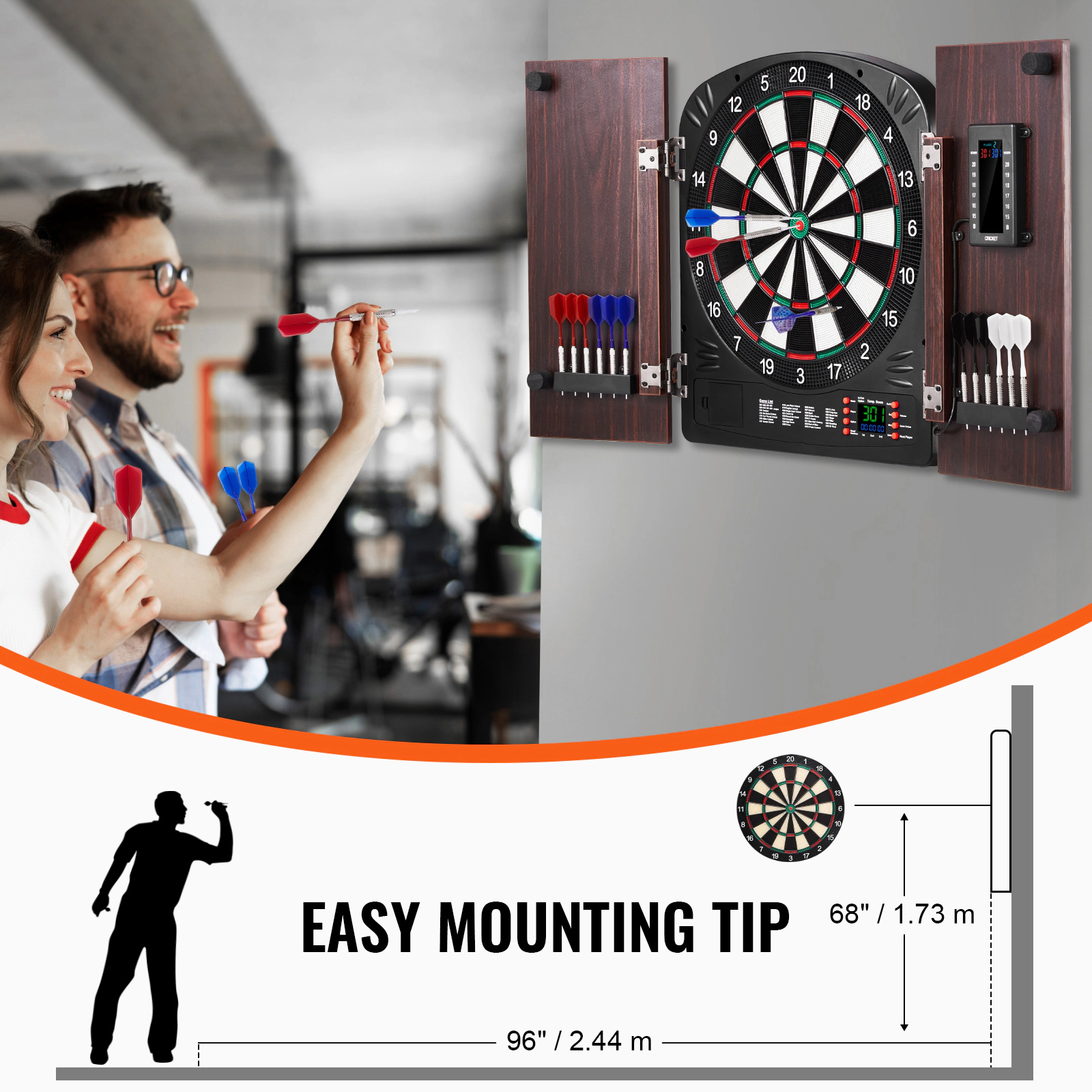 HONGGE Dartboard and Cabinet Set Ready-to-Play Bundle with Hideaway Cabinet, Easy Assembly