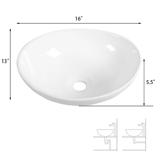 SUGIFT 16-in W Oval Ceramic Bathroom Vessel Sink Above Counter Bowl ...