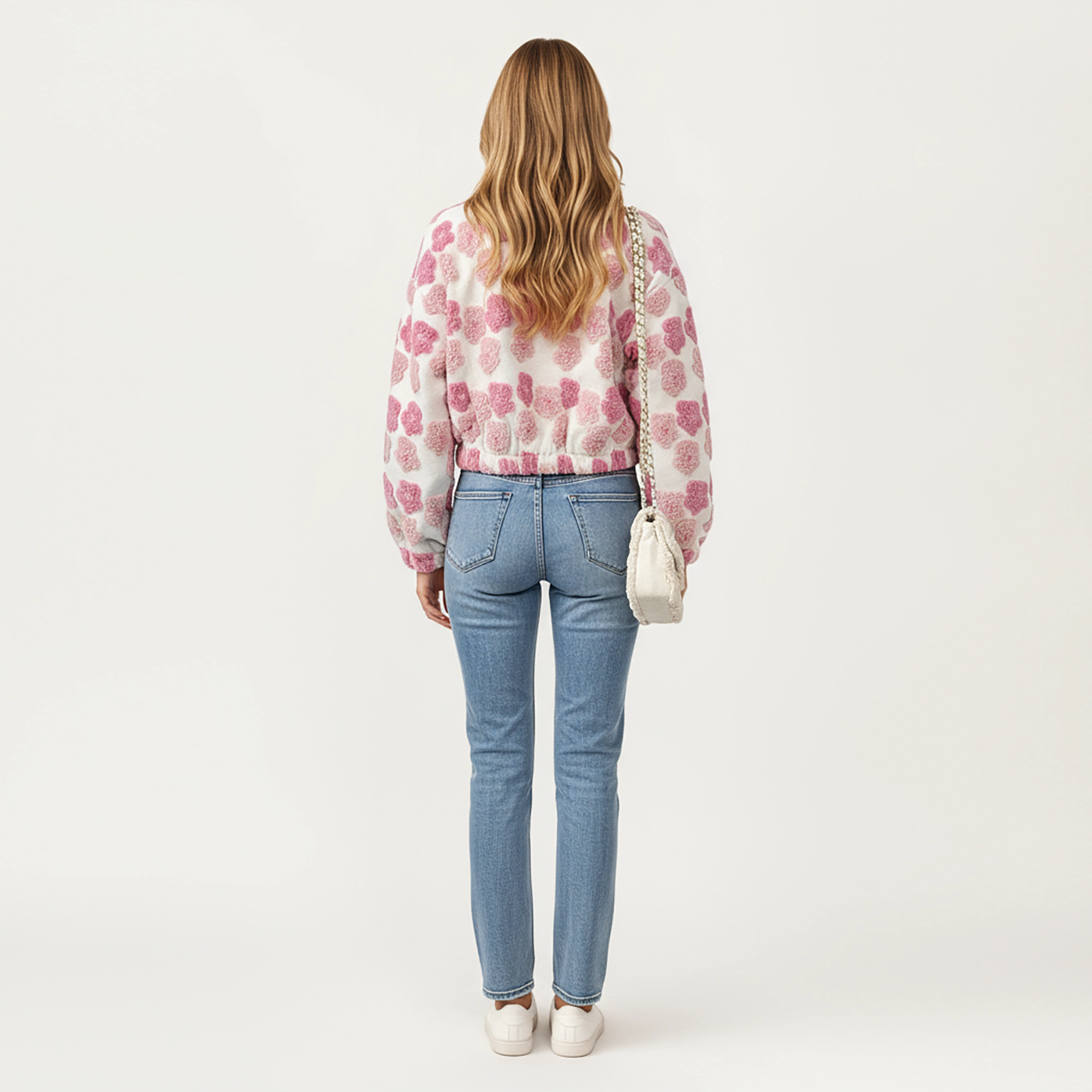 Anna-Kaci Women's Zip-Up Jacket with 3D Floral Pattern and Elastic Hem