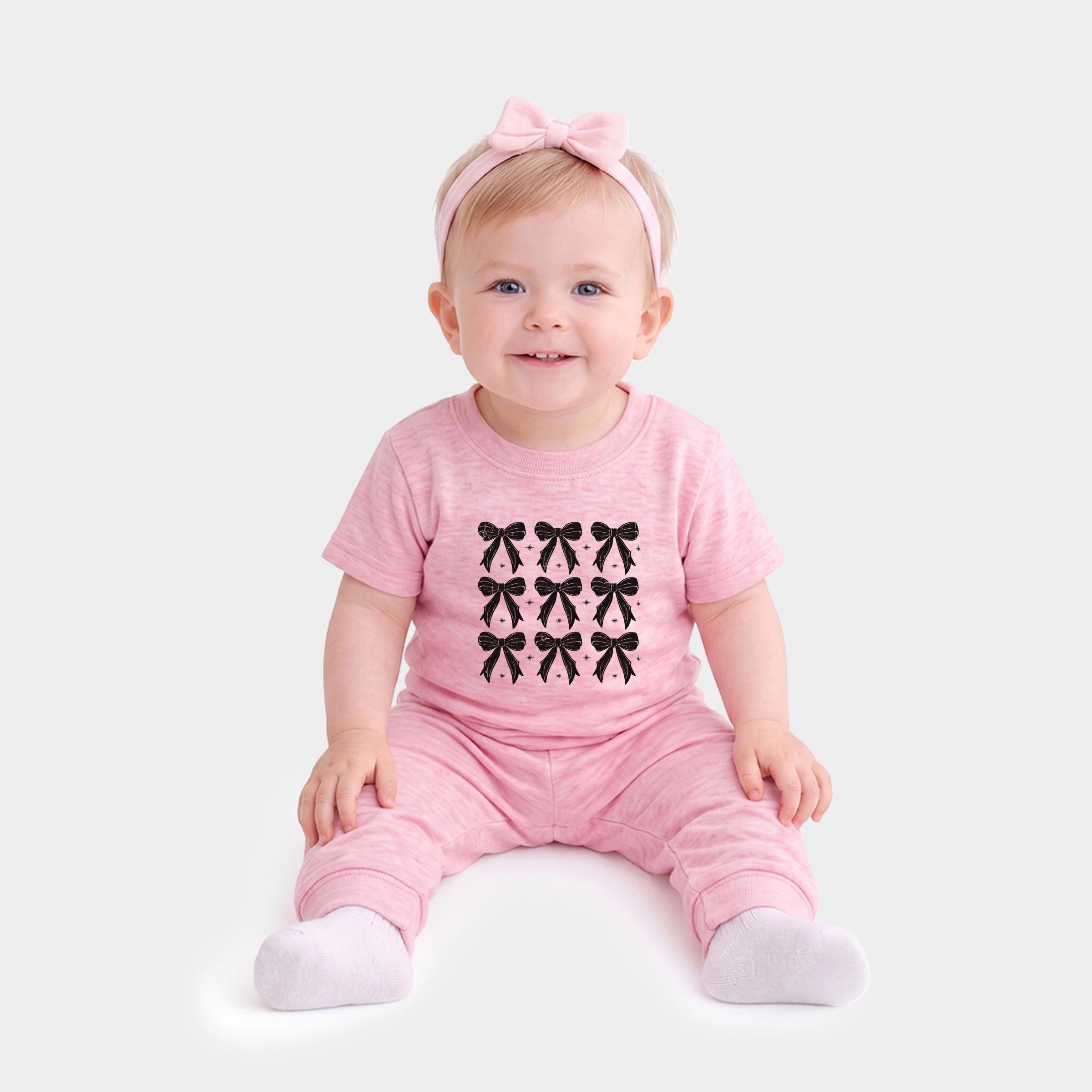 The Juniper Shop - Infant Jogger Pant Crew Set of 2 Coquette Black Bows Collage Distressed