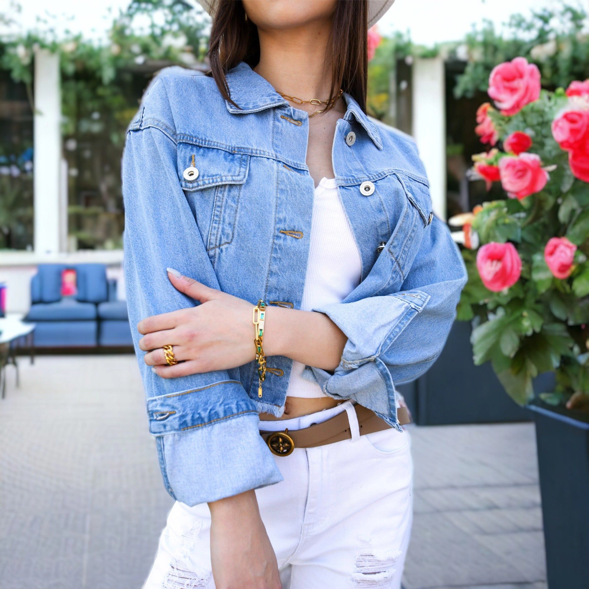 Anna-Kaci Women's Cropped Premium Denim Jacket