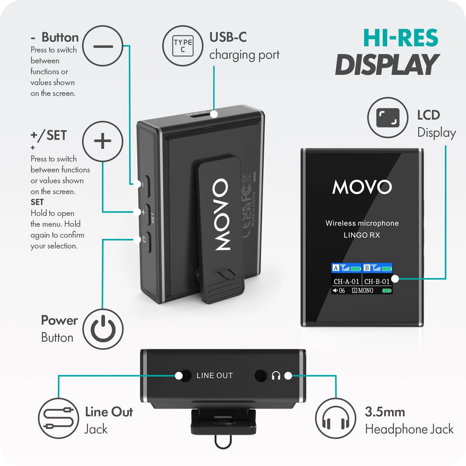 Movo Lingo-Duo Wireless Lavalier Mic System for DSLR Cameras and Smartphones