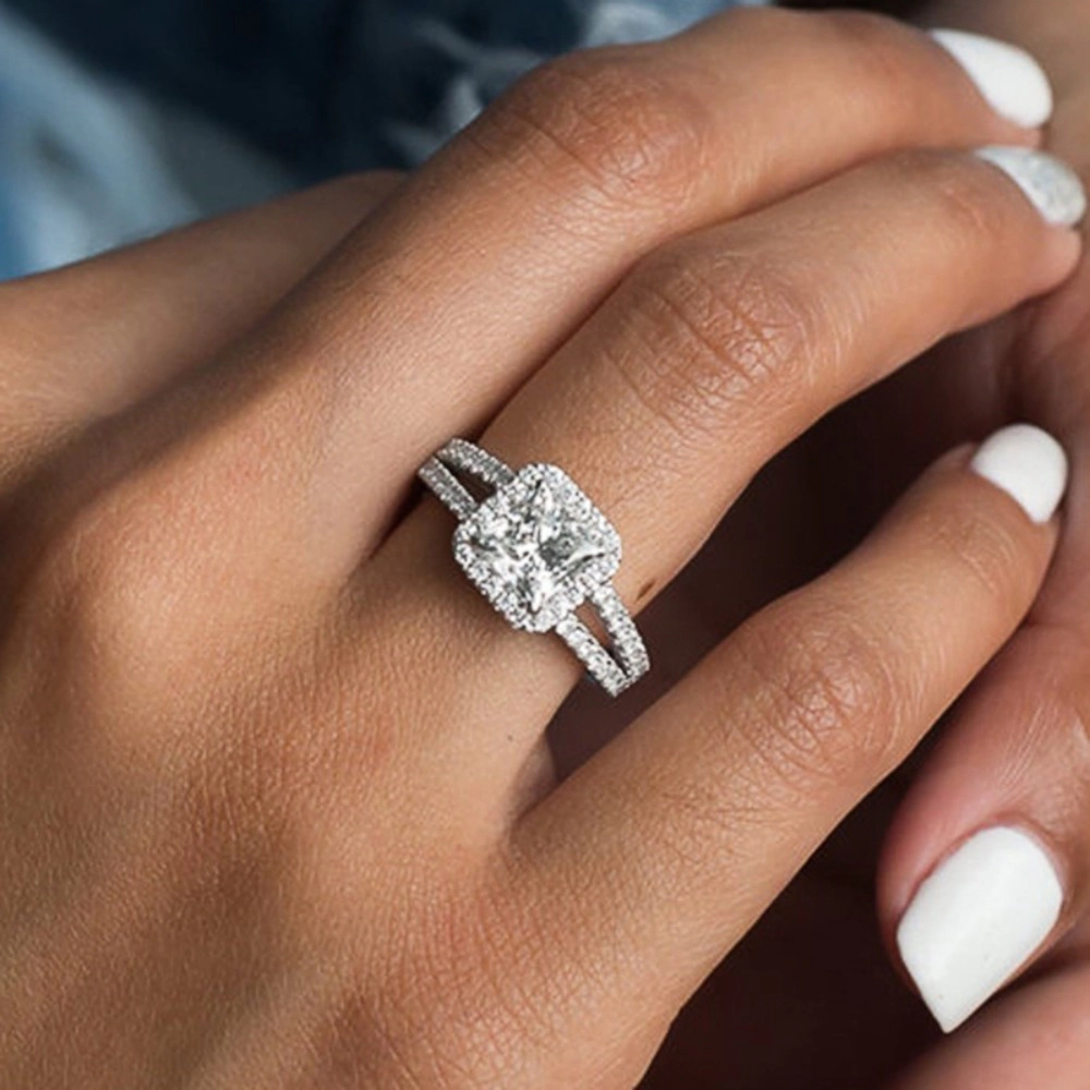 18K White Gold Plated Cubic Zirconia Wedding Engagement Ring