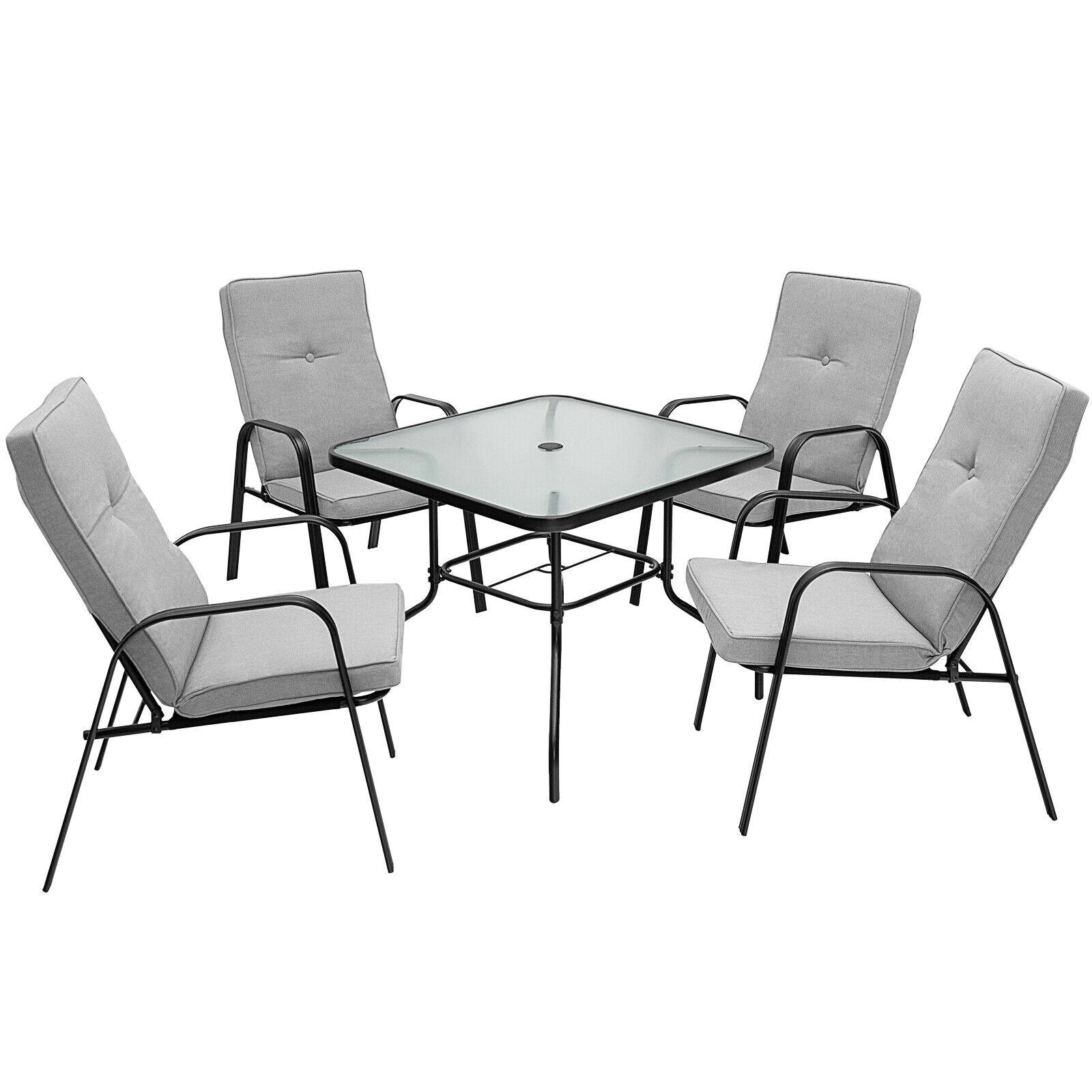 LJG 4 Patio Dining Stackable Chairs Set with High-Back Cushions