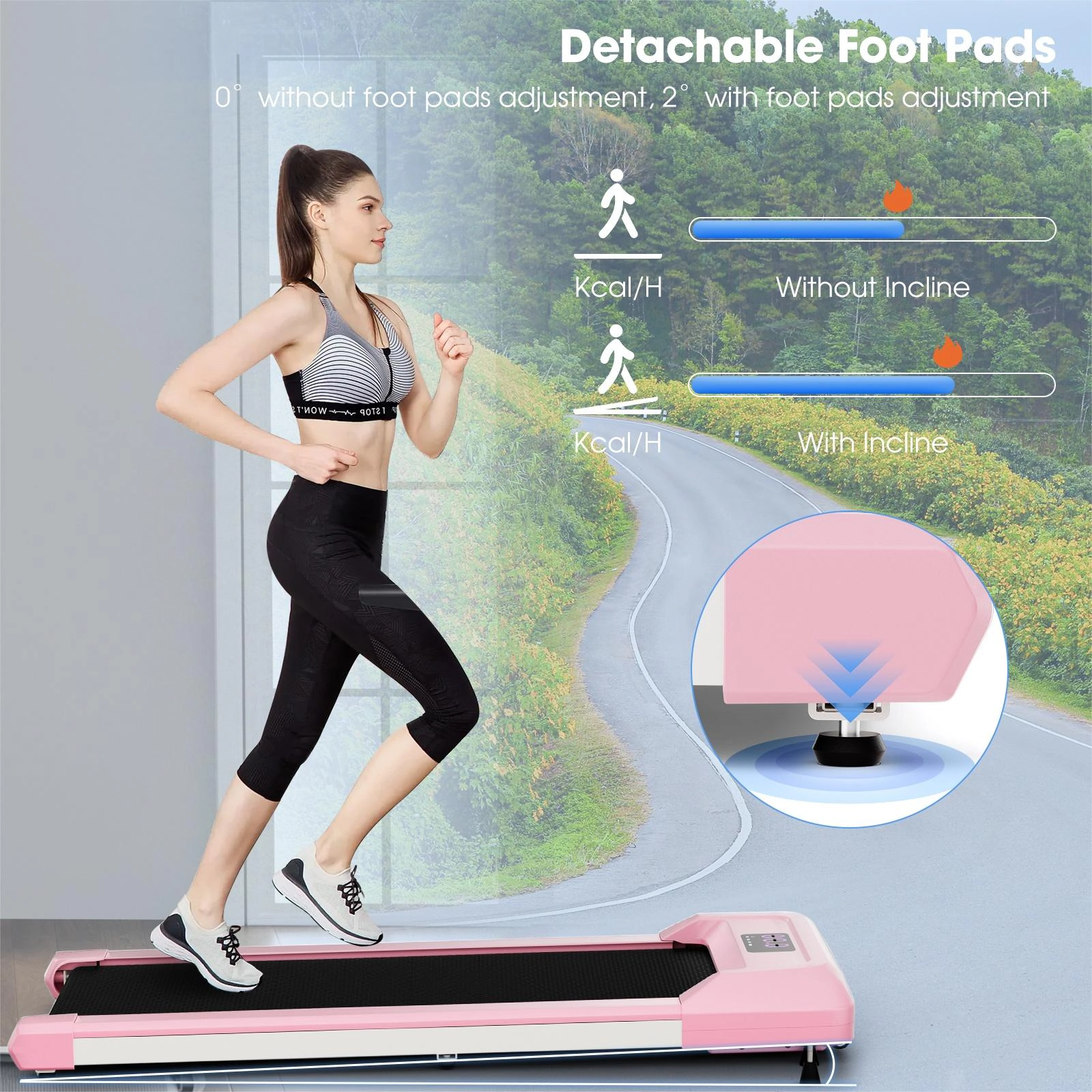 SUGIFT Pink 2.25-HP 265-lb Capacity 6-in Slim Incline Walking Pad with LED Display and Remote Control