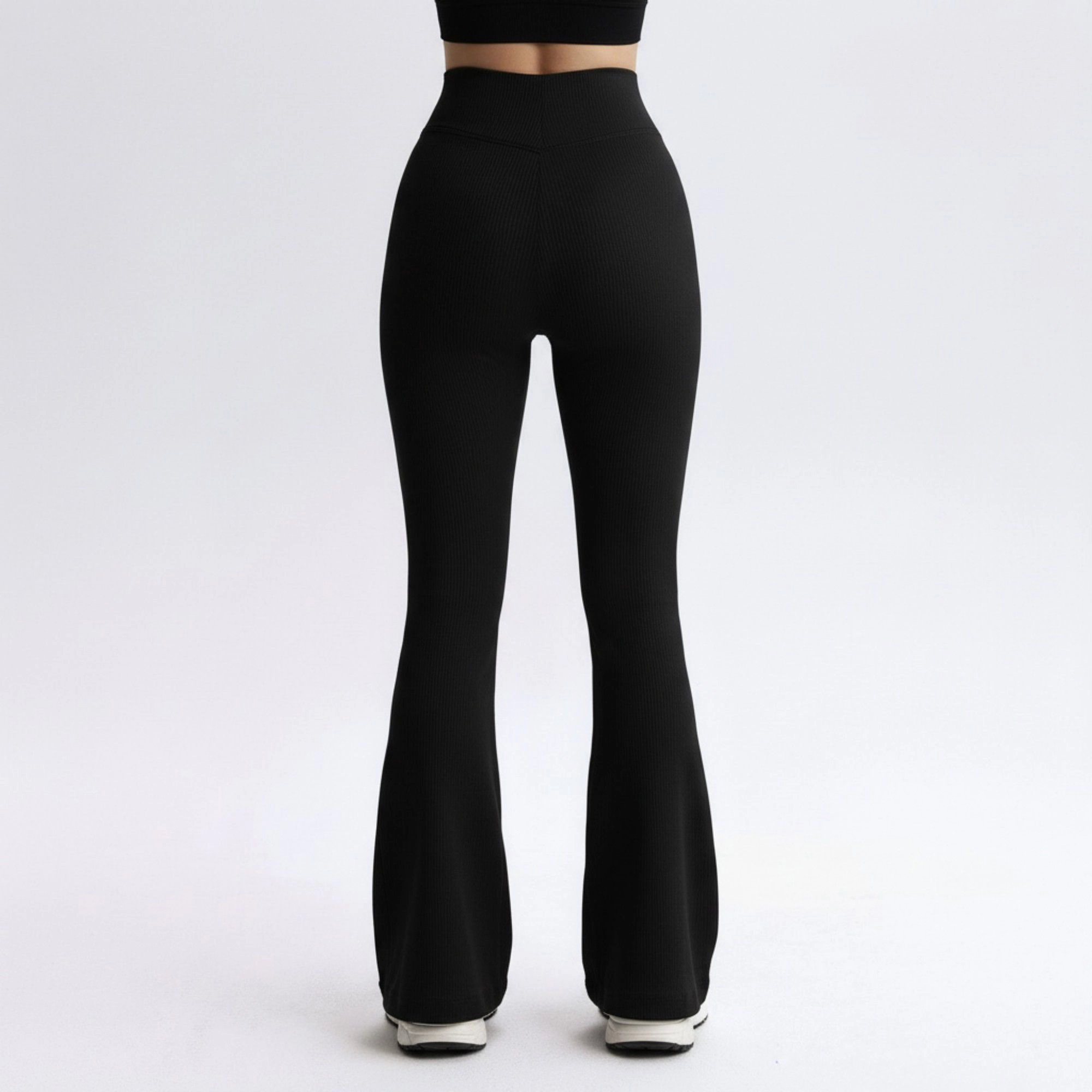 Anna-Kaci Active Women's High Waist Flare Leggings with V-Shaped Waistband and Stretch Rib Knit Fabric