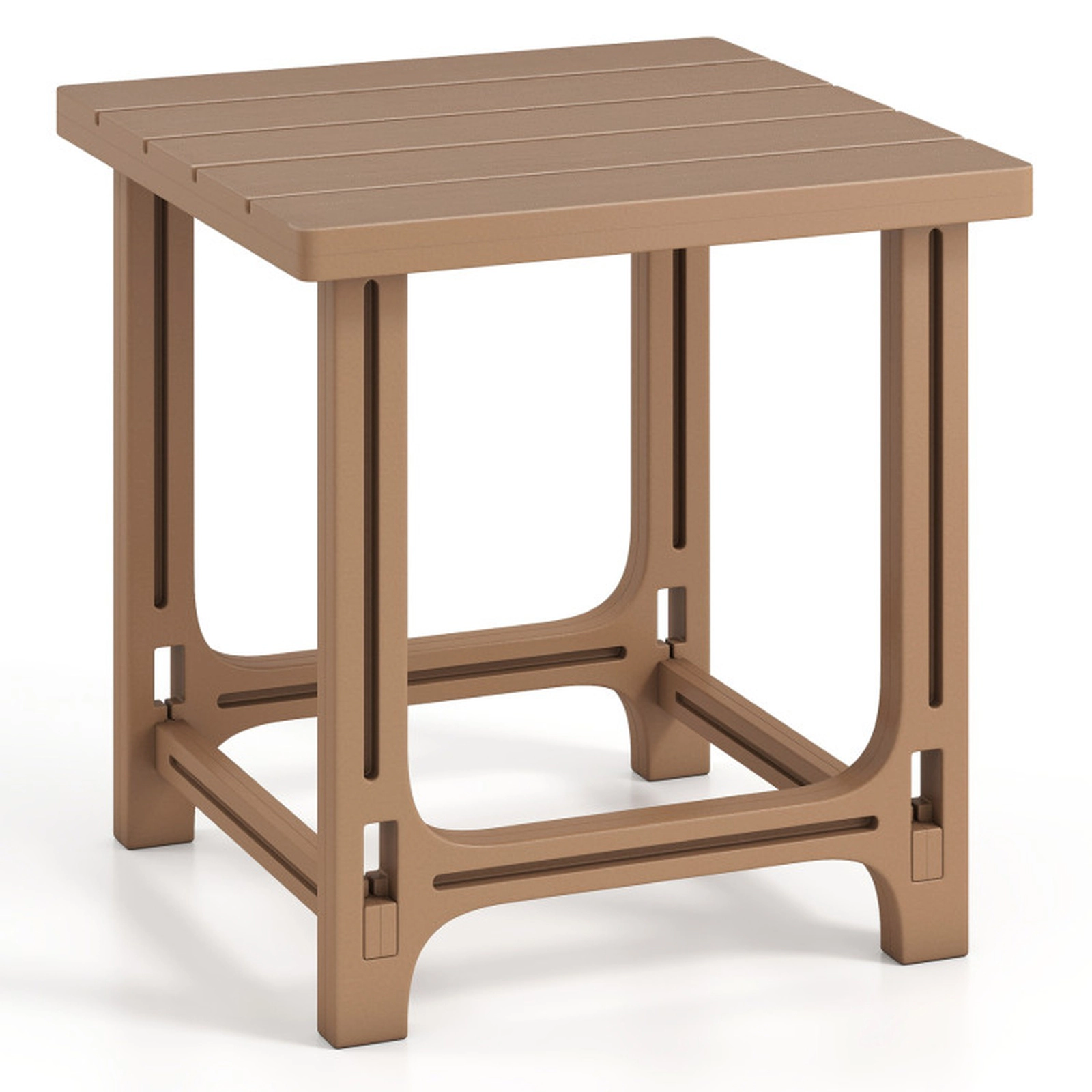 SUGIFT 18.5-in Outdoor Adirondack HDPE Side Table with Slatted Surface 315-lb Capacity 18.5 x 18.5 x 18.5 in Brown