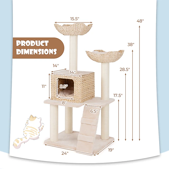 SlickBlue Unisex 48 Inch Cattail Cat Tree with Condo and Scratching ...