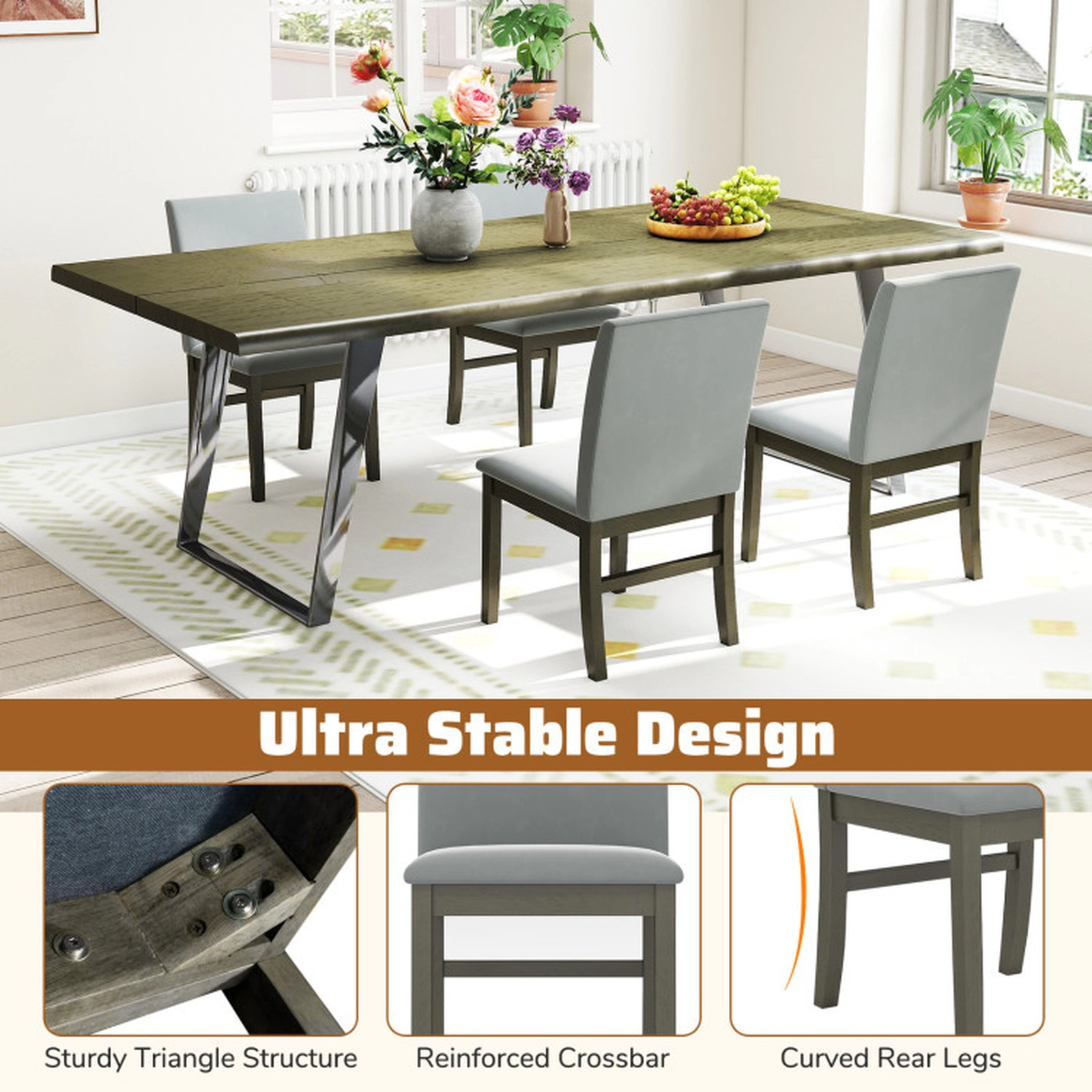 SUGIFT Upholstered Velvet Dining Chairs Set of 2 with High Back Rubber Wood Legs 400-Lb Capacity Gray