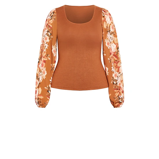 Avenue Women's Plus Size May Contrast Floral Sleeve Sweater