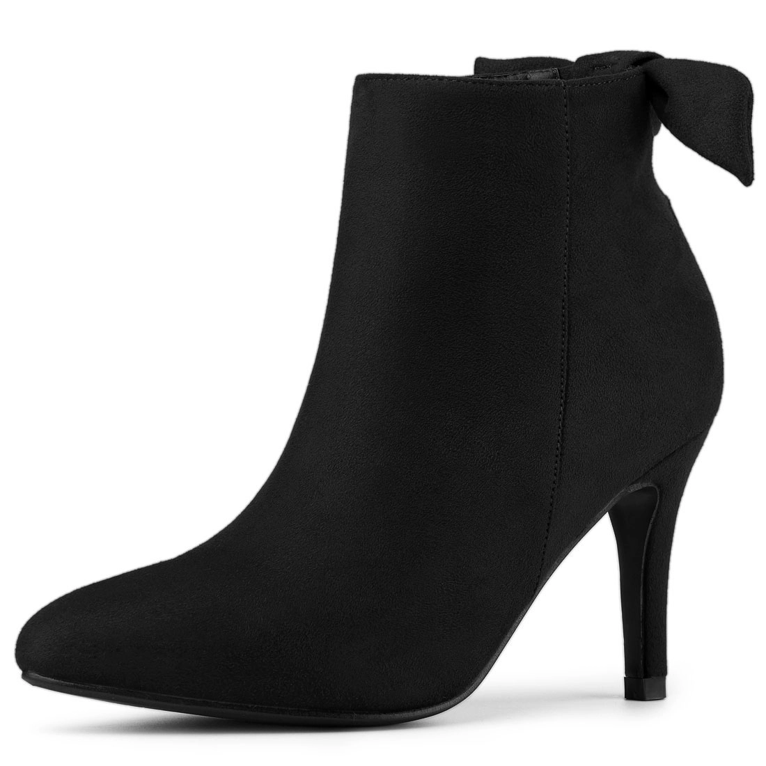 BLISSFUL STEP Women Suede Pointed Toe Stiletto Heel Side Zip Ankle Boots