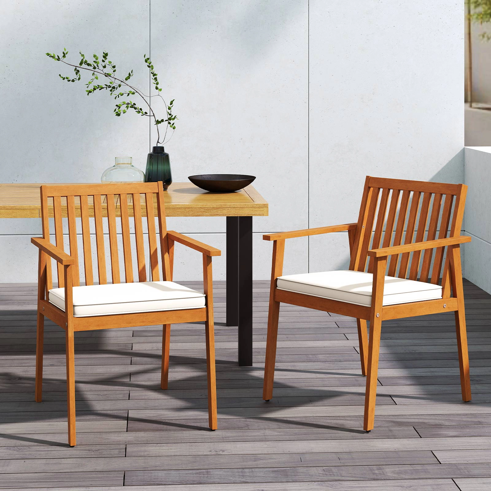 LJG 2 Pieces Patio Dining Chairs Outdoor Acacia Wood with Removable Padded Cushion