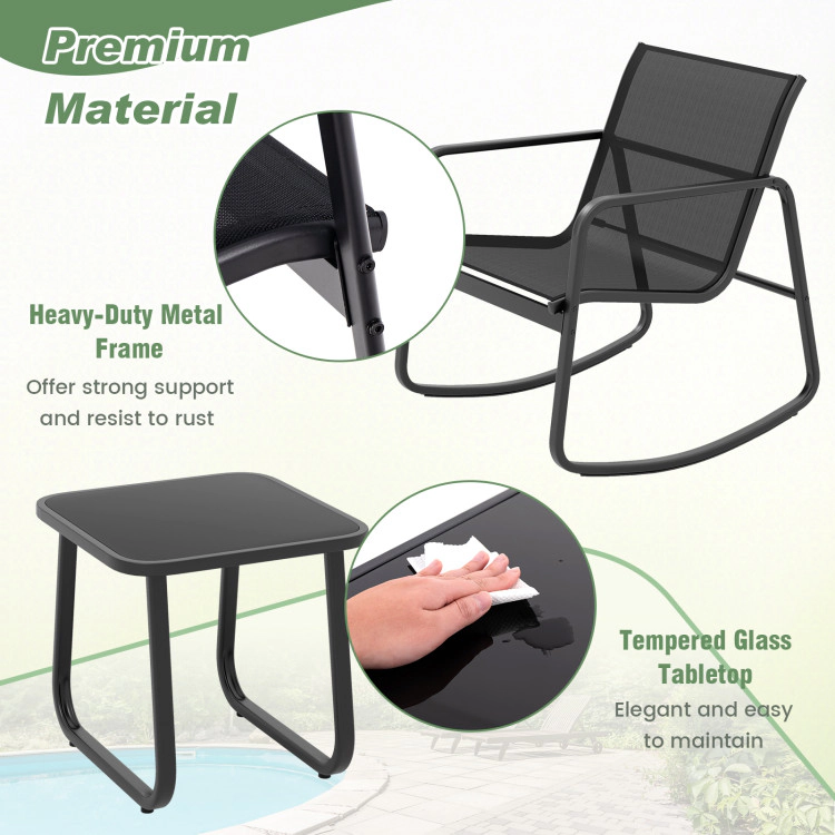 Hivvago 2 Rocking Bistro Chairs And Glass-Top Table For Porch Yard Balcony