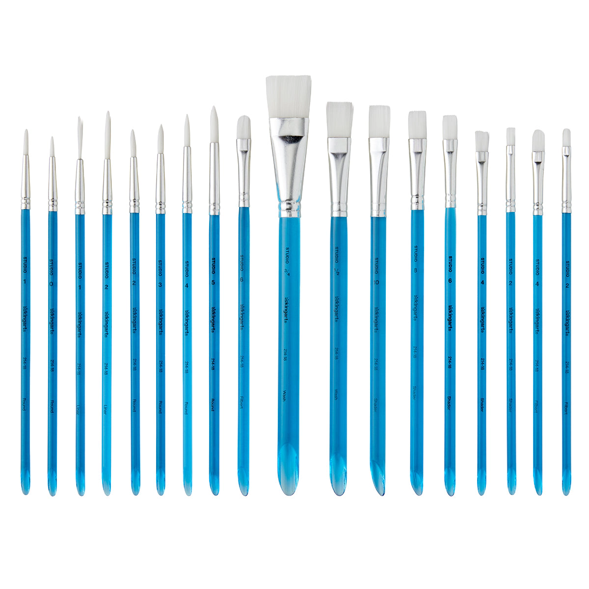 KINGART Studio White Nylon Brush Set - 18 pc, Acrylic & Watercolor