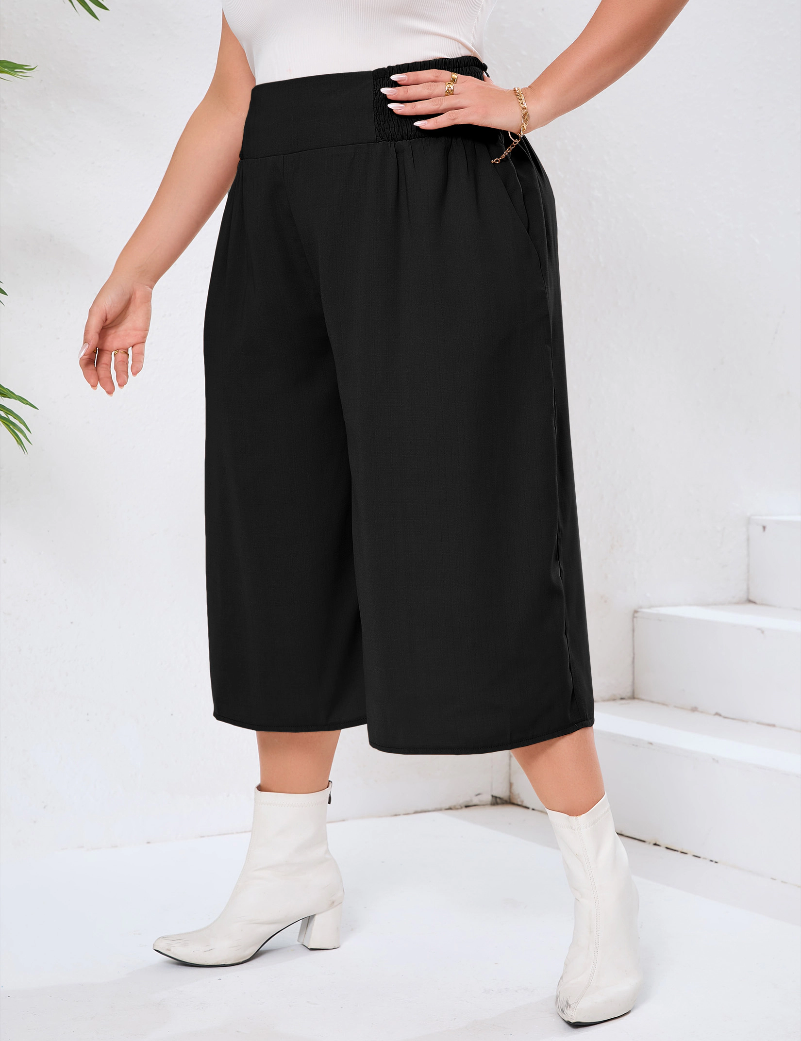 KOJOOIN Women's Plus Wide Leg Palazzo Pants Casual Trouser Outfits with Pockets