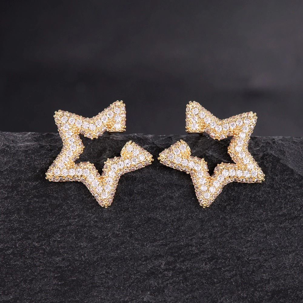 Pave Cubic Zirconia Hollow Star Stud Earring