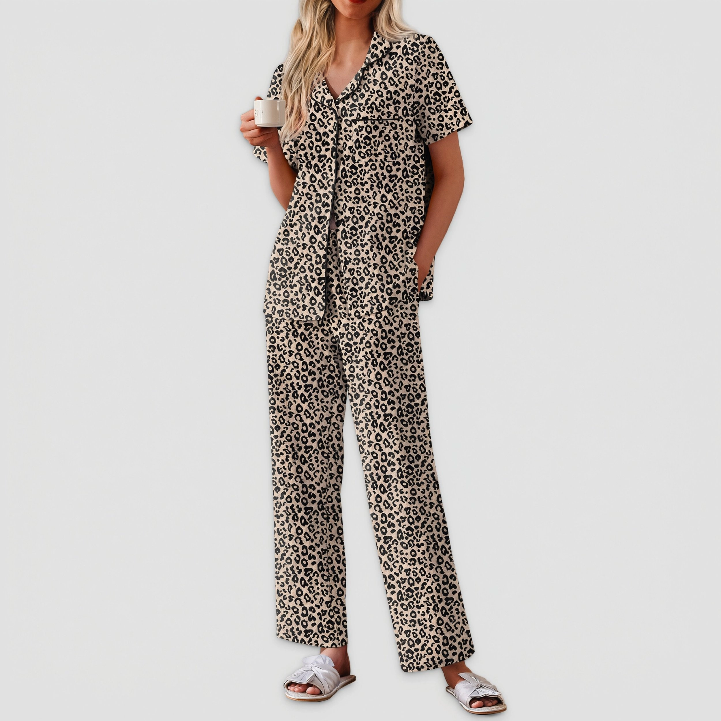 Ekouaer Women's Cotton Pajamas Set Short Sleeve Button Down Pjs 2 Piece Soft Sleepwear