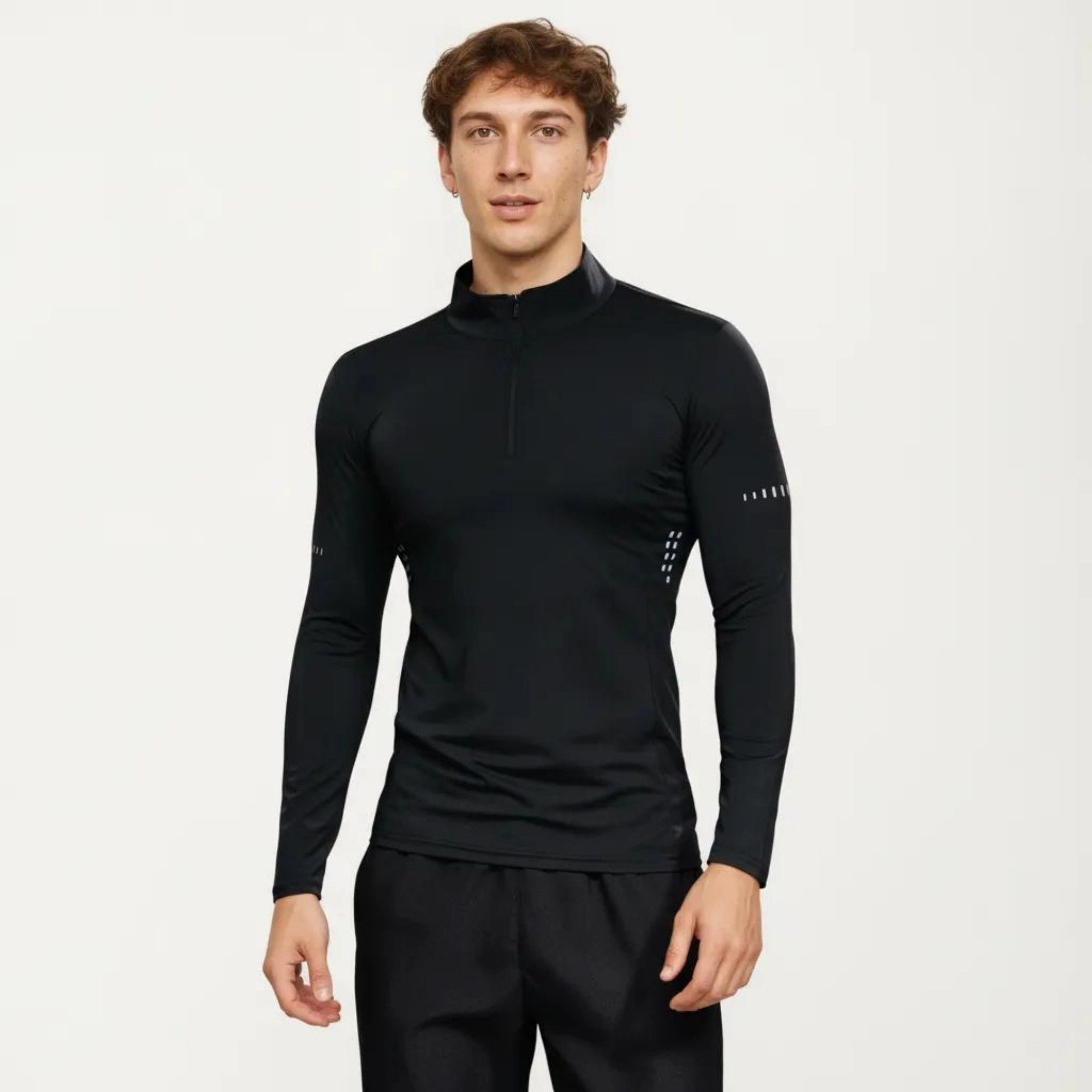 Anna-Kaci Men's Long Sleeve Half-Zip Performance Top with Mock Neck and Stretch Compression Fit