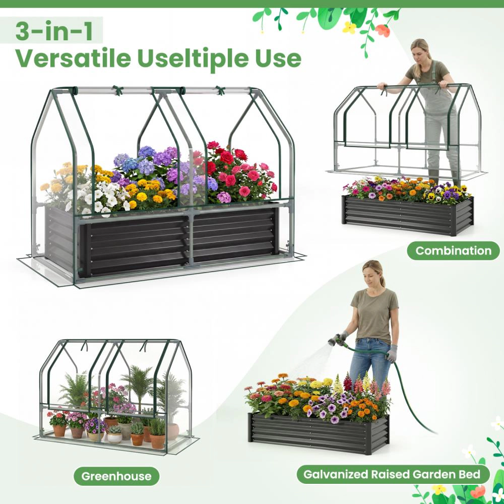 Hivvago Galvanized Raised Garden Bed with Greenhouse Cover