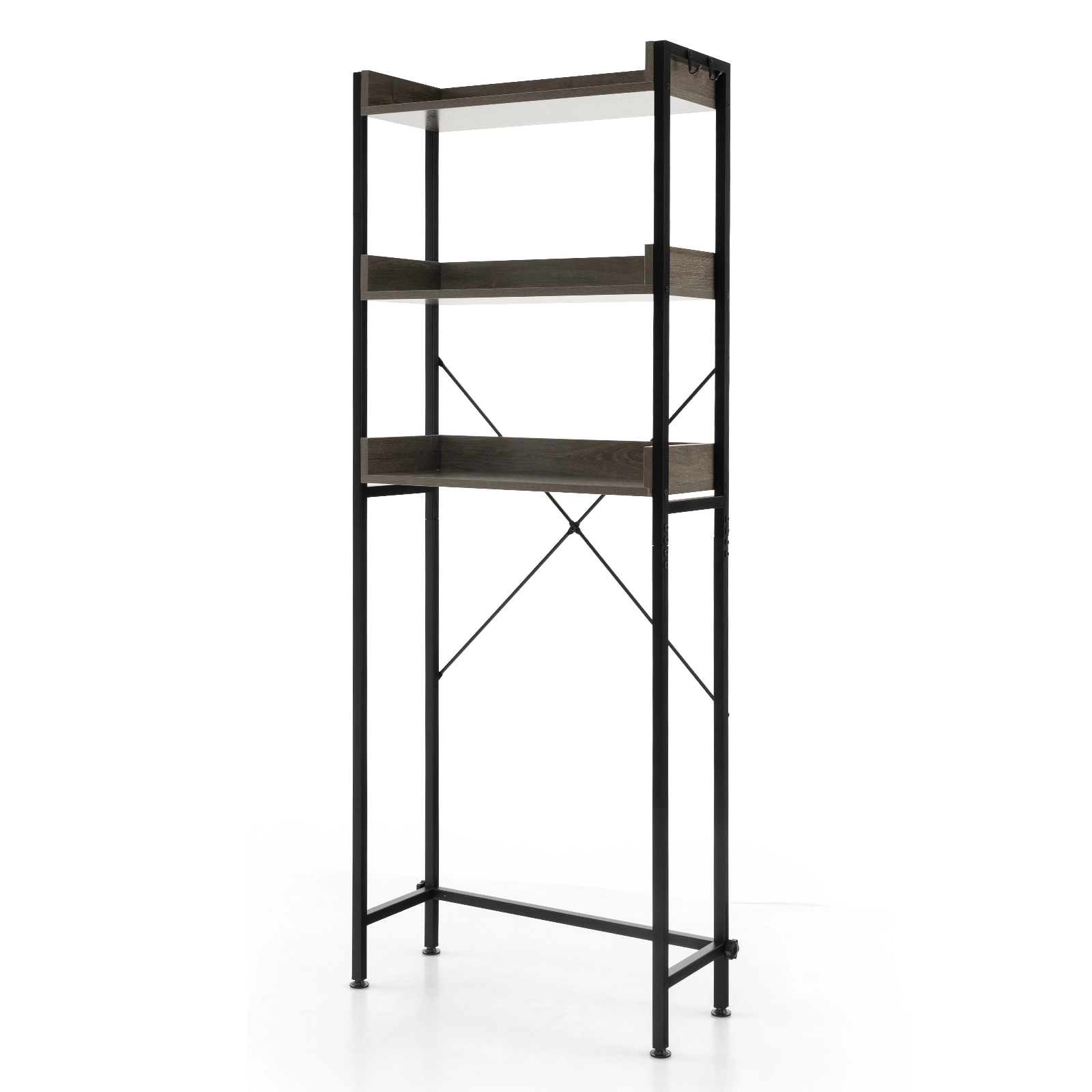 SUGIFT 64.5-in Over the Toilet Bathroom Storage Rack with 3 Open Shelves Edge Guards and 4 Side Hooks