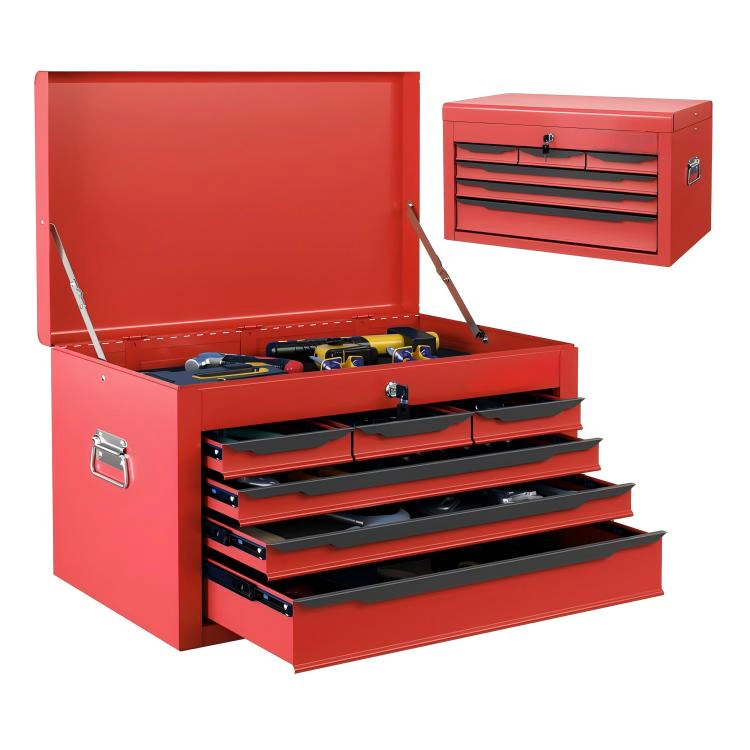 SUGIFT 6-Drawer Lockable Top Compartment Steel Tool Chest Case 24-in x 10.5-in x 14-in 120-lb Capacity Red