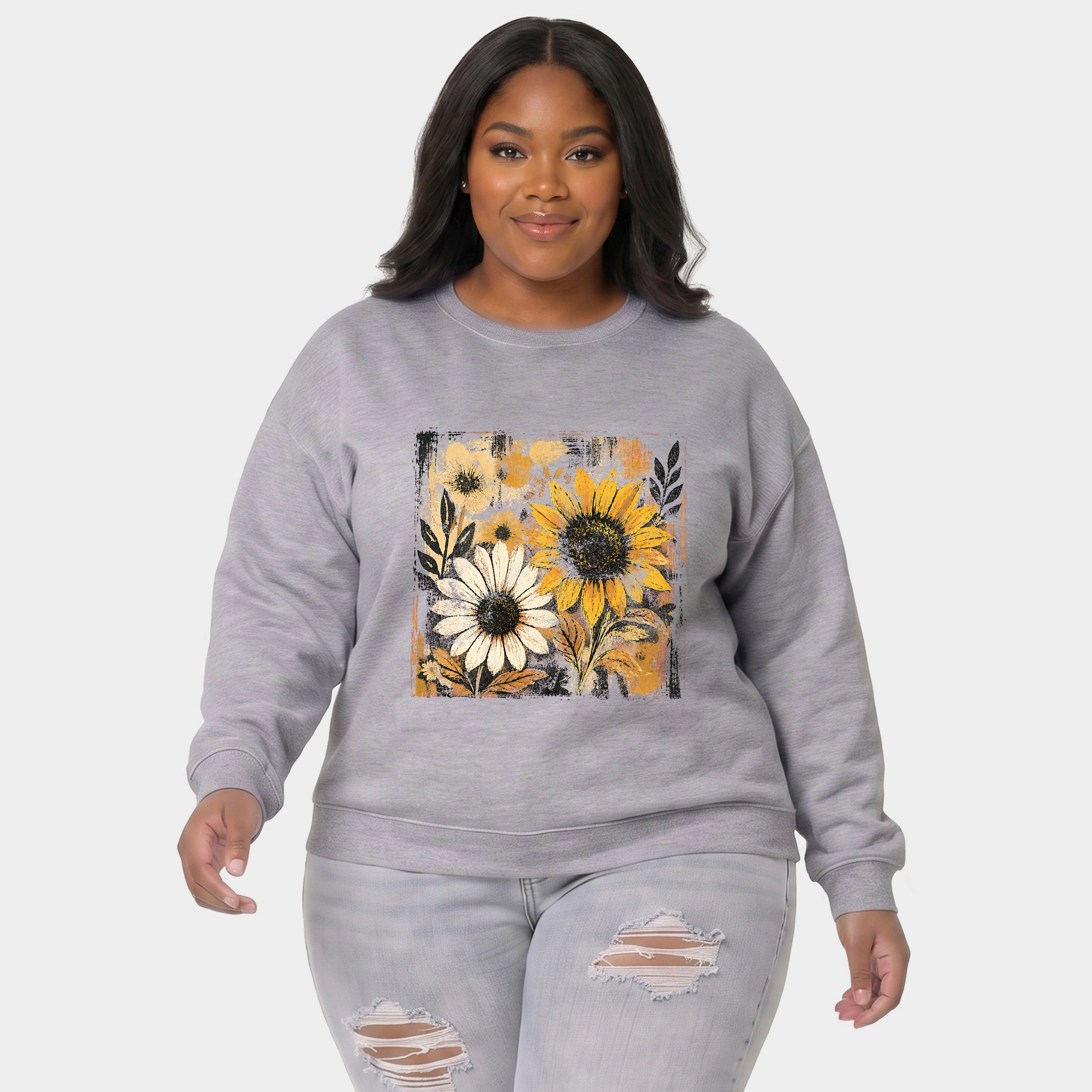 Simply Sage Market - Women's Plus Sized Graphic Sweatshirt Fall Sunflowers Distressed
