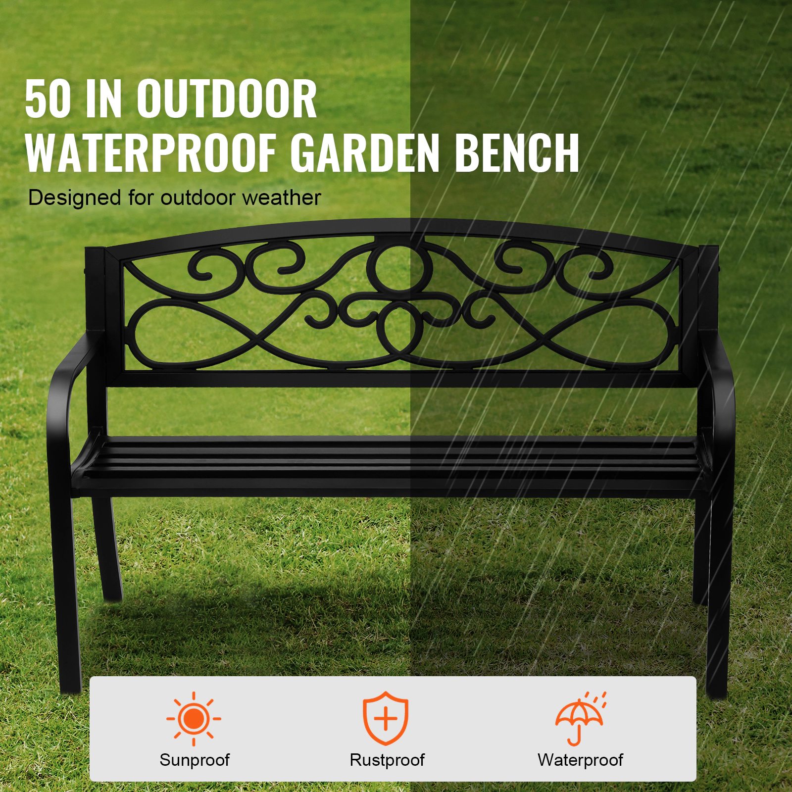 HONGGE Outdoor Bench Wood Garden Bench for Outdoors Outdoor Garden Park Bench with Backrest and Armrests Capacity Bench