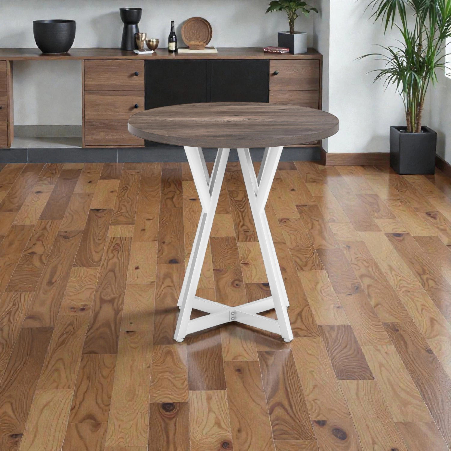 Hivvago 36 Inch Round Dining Table With Metal Pedestal Base