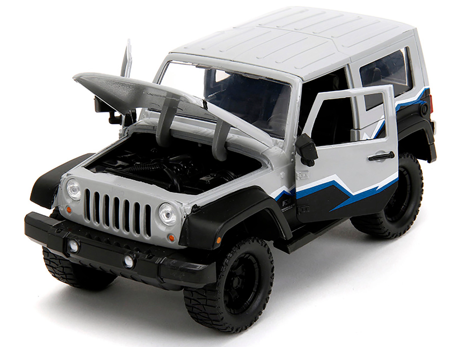 Jada 2007 Jeep Wrangler Gray And Black With Blue And White Stripes With Extra Wheels "Just Trucks" Series 1/24