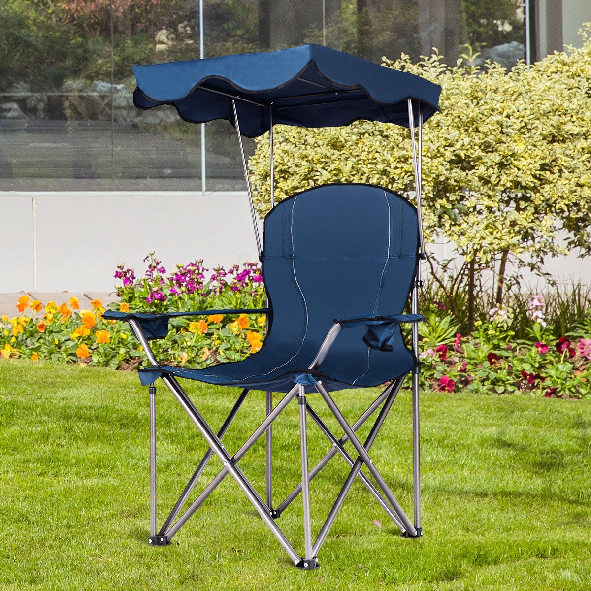 SUGIFT 265-lb Capacity Portable Folding Beach Canopy Chair with Heavy-Duty Steel Frame and 2 Cup Holders