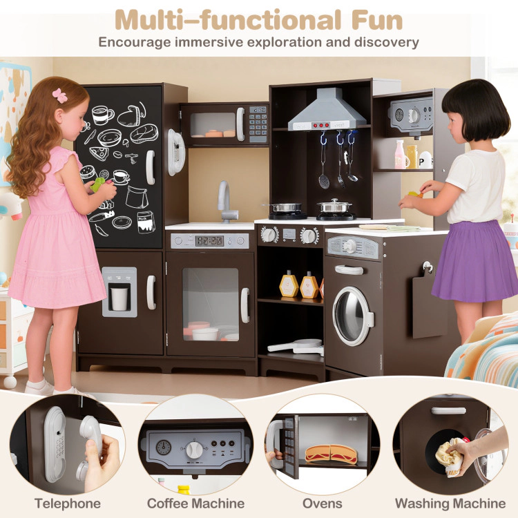Hivvago Corner Wooden Play Kitchen with Lights and Sounds Large Pretend Set