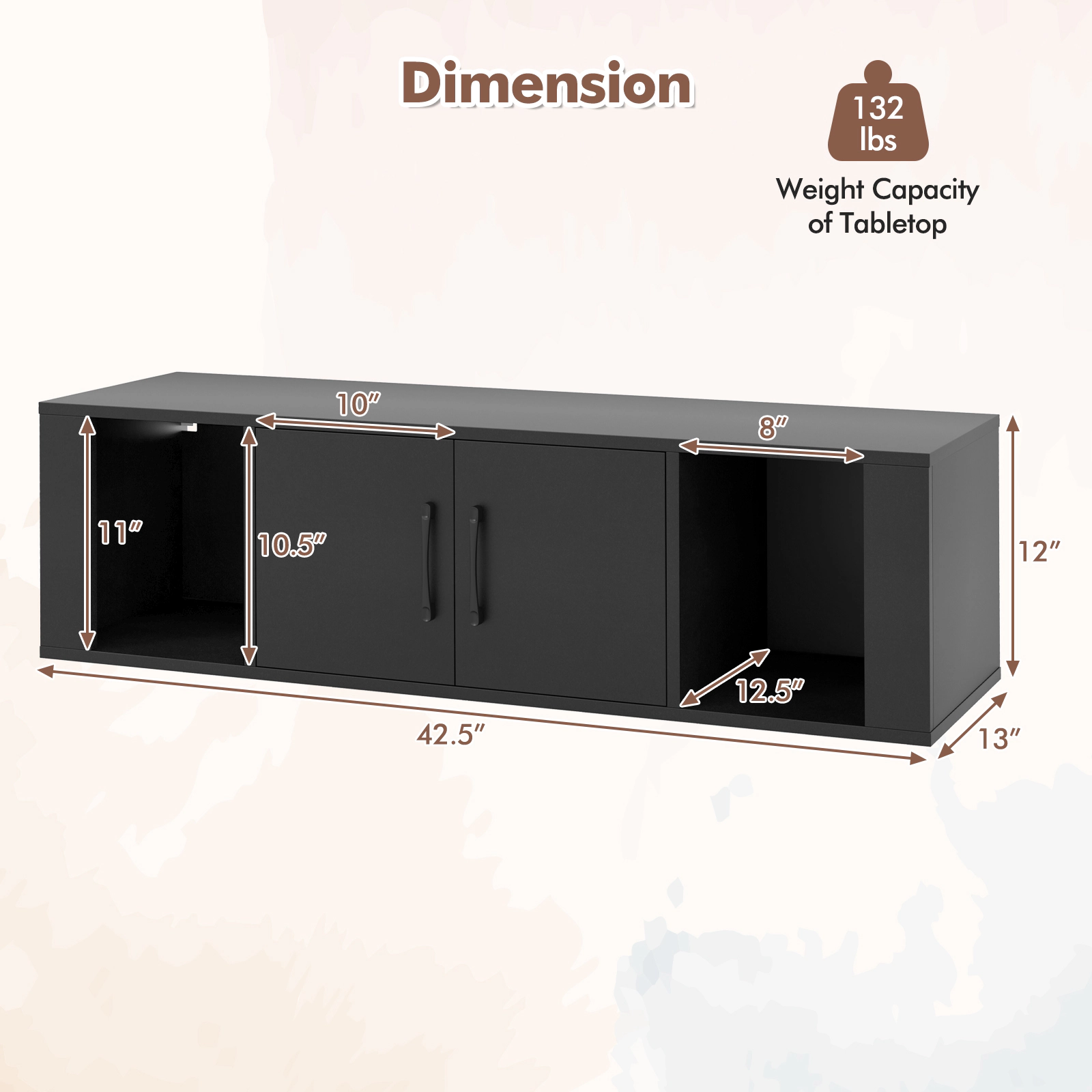 LJG Wall Mounted Floating 2 Door Desk Hutch Storage Shelves