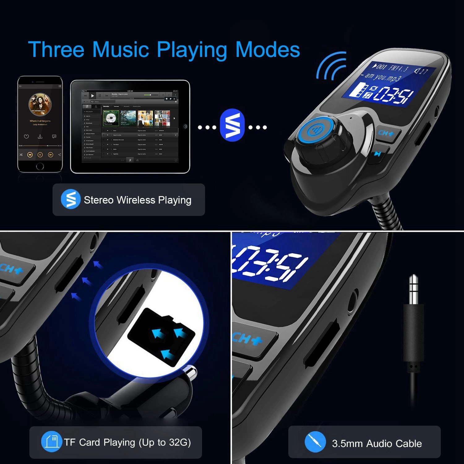GBruno Wireless FM Transmitter With USB Fast Charging