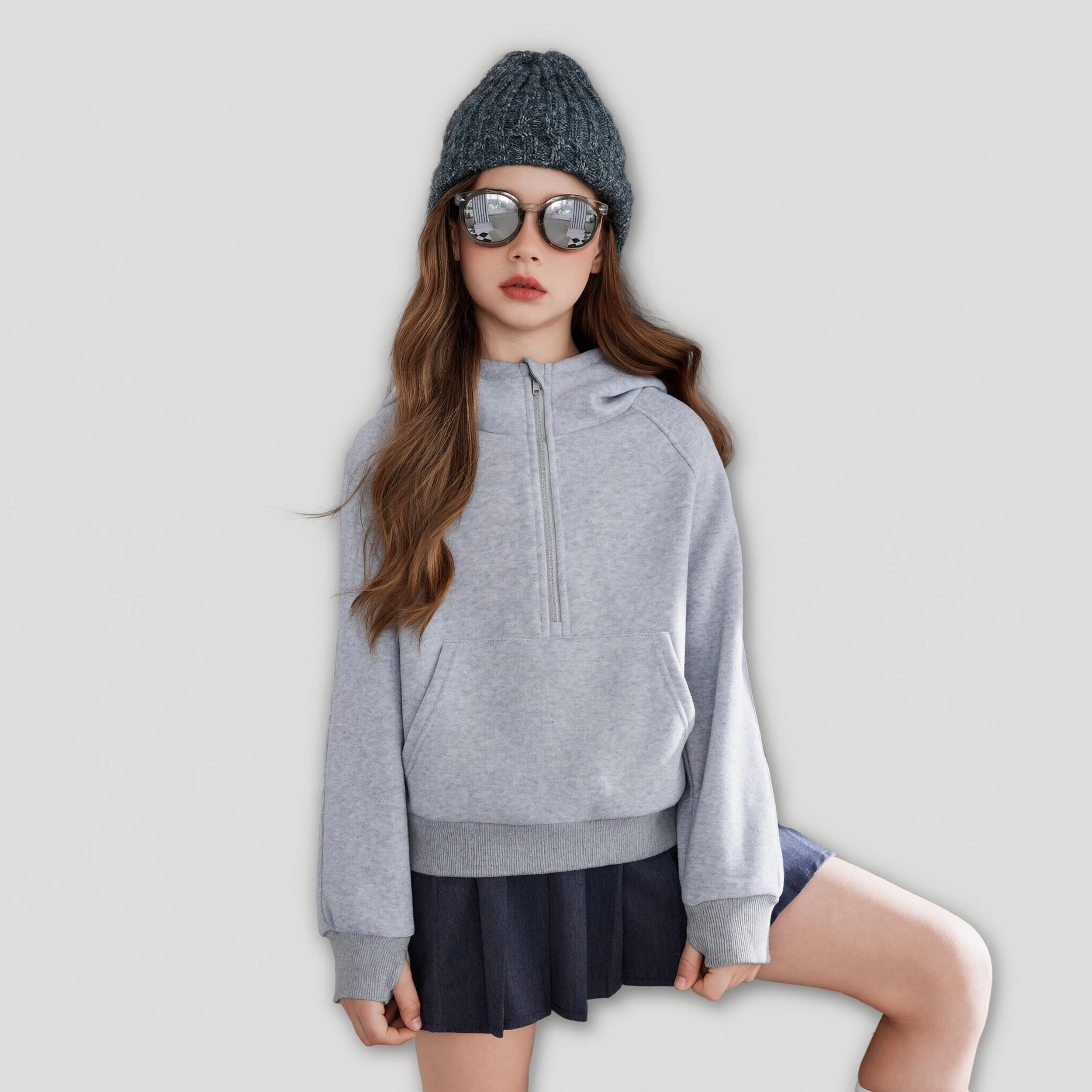 Arshiner Girls Half Zip Pullover Fleece Hooded Sweatshirt For Teen Long Sleeve Tops Fall Winter