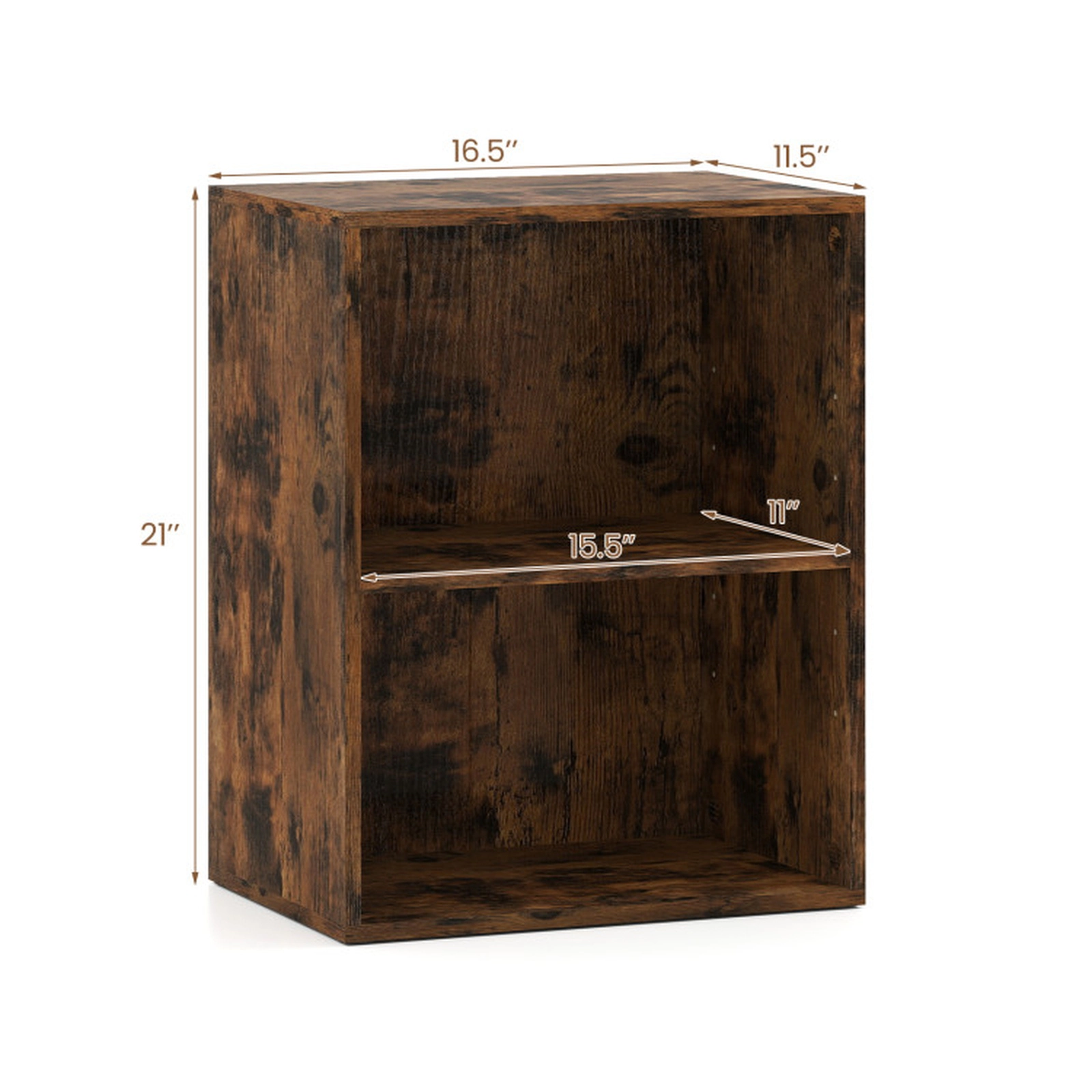 SUGIFT Brown Set of 2 2-Cube Bookcases with 5-Position Adjustable Shelf