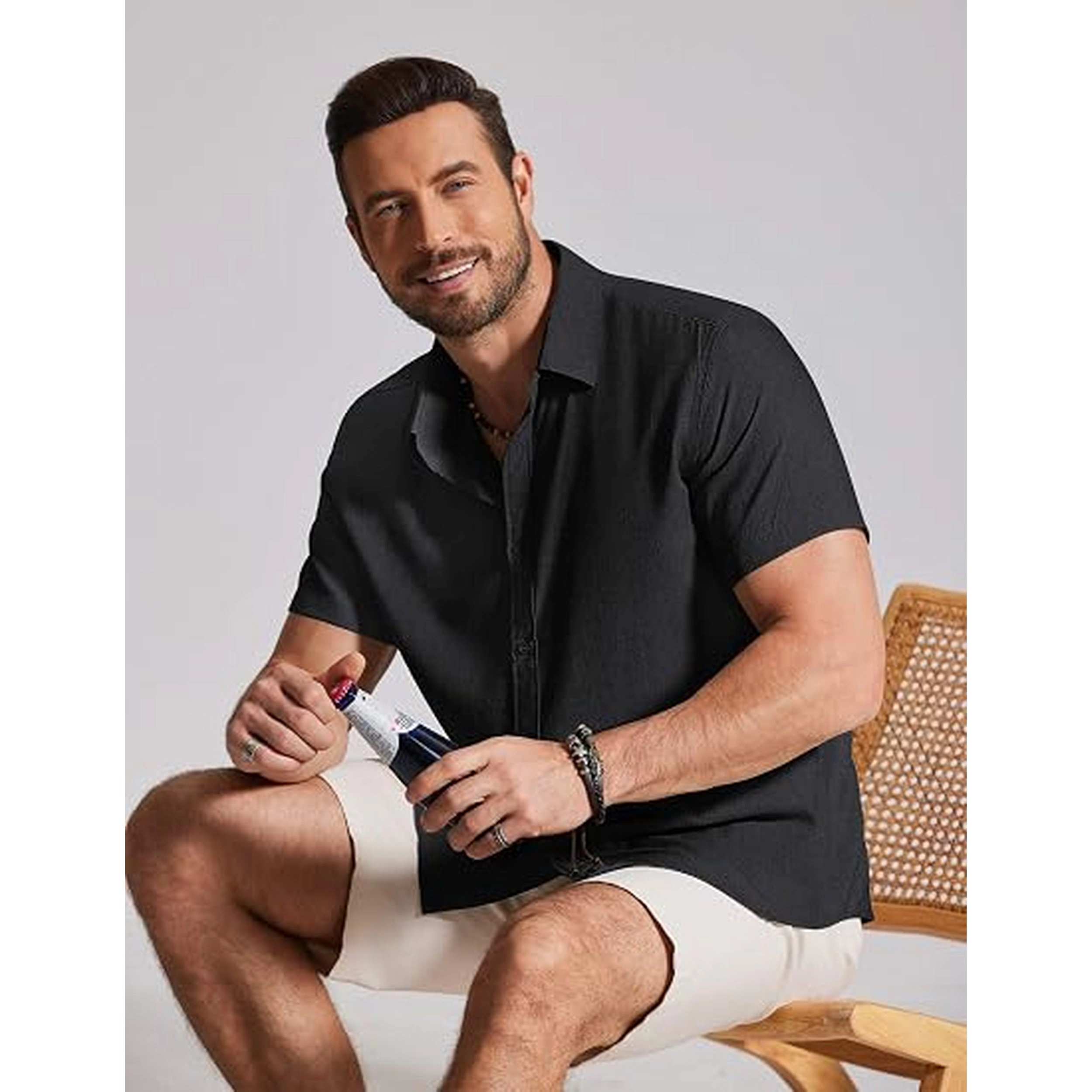COOFANDY Men's Regular Fit Short Sleeve Button Front Shirt