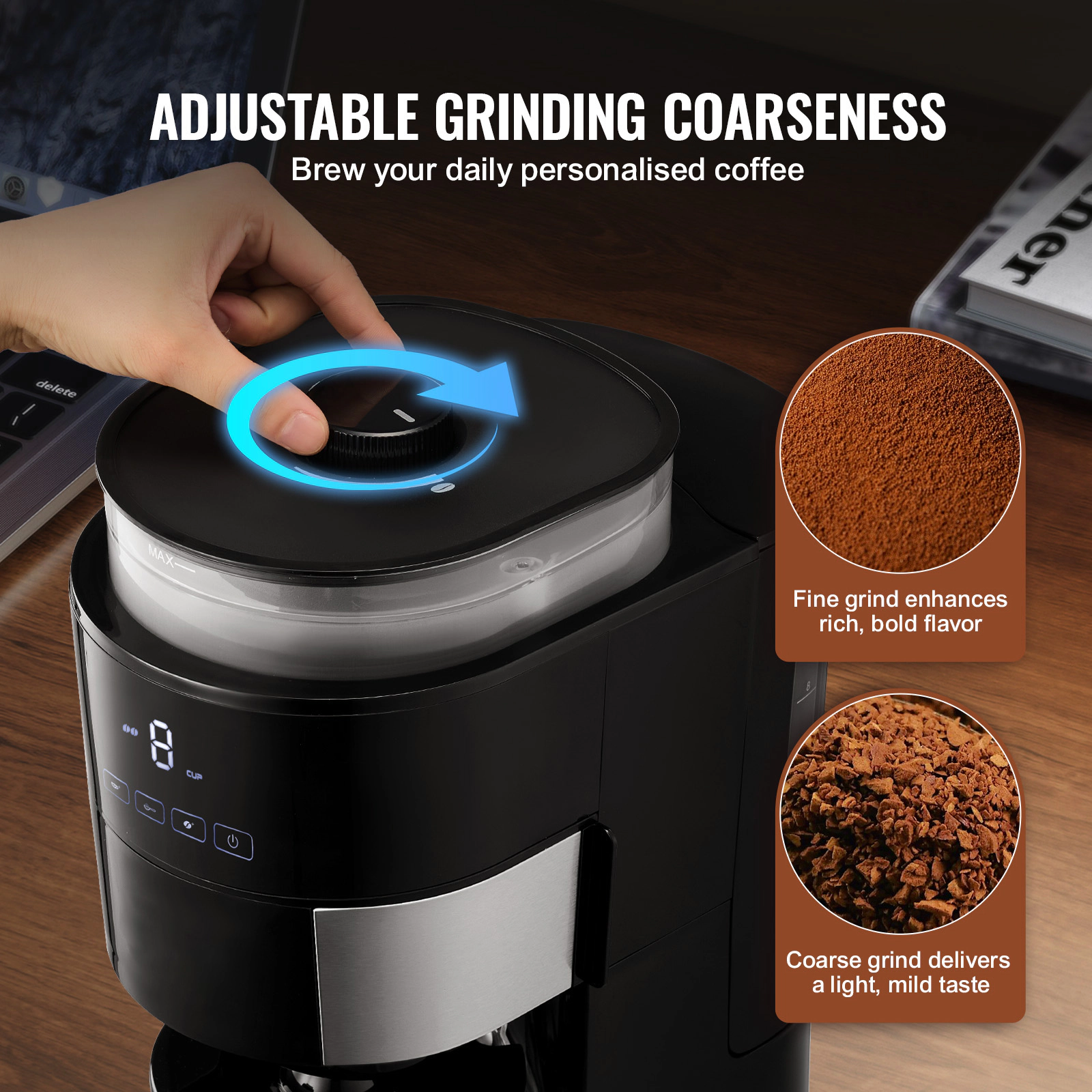 HONGGE Coffee Maker with Grinder, Grind and Brew for Home Office Restaurant