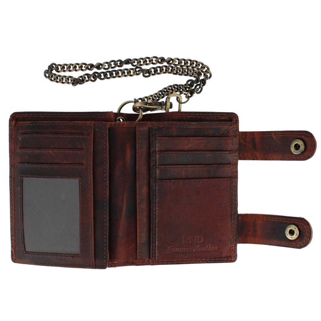 CTM Men's Leather American Flag Bifold Chain Wallet with Snap Closure