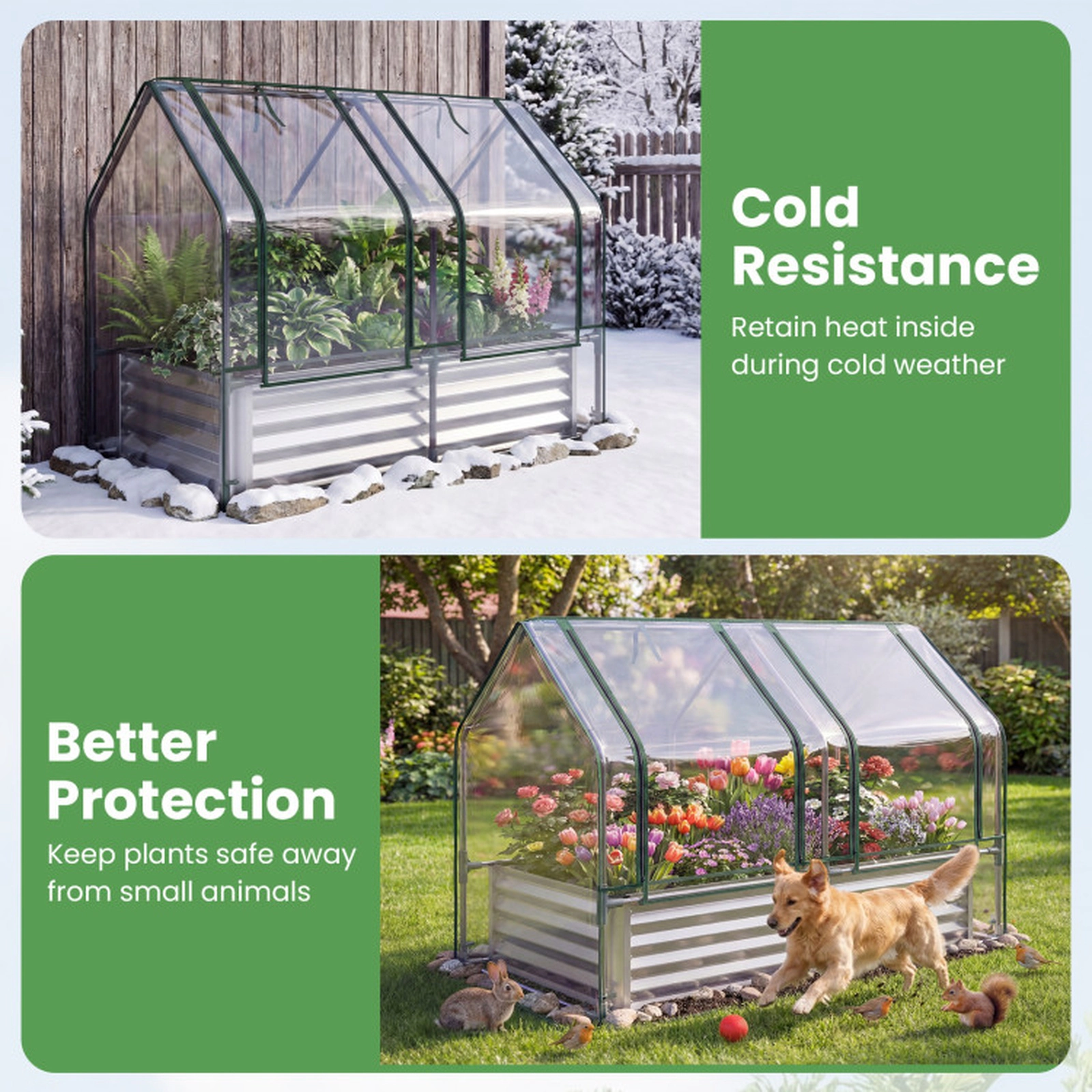SUGIFT 4-ft x 2-ft 57-gal Compact Galvanized Raised Garden Bed with Tear-Resistant PVC Greenhouse Cover