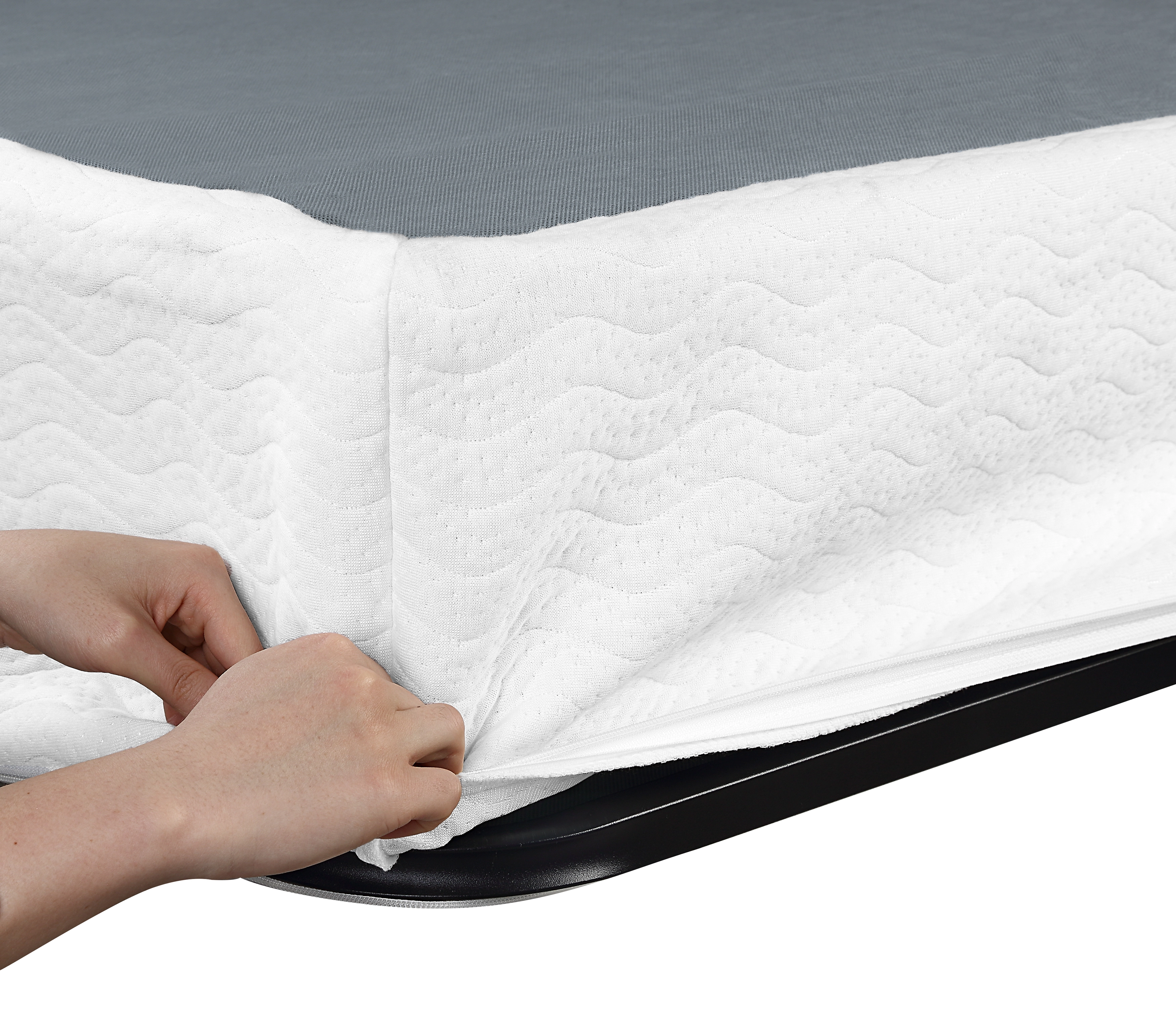 Flynama Queen Mattress Foundation, Black Metal Frame with Textured Fabric Cover