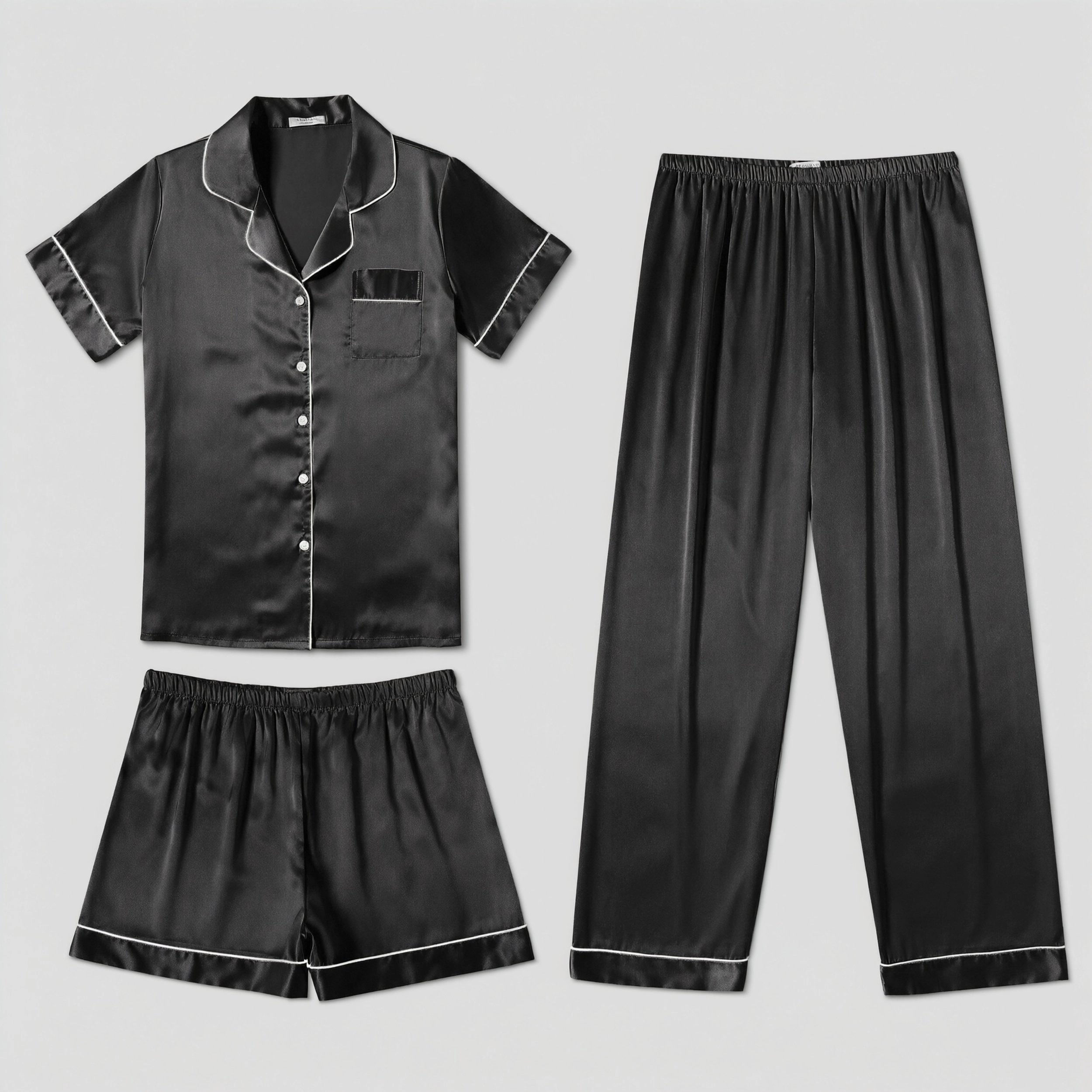 Ekouaer Silk 3 Piece Pajamas for Women Set Pjs Soft Short Sleeve Button Down Sleepwear