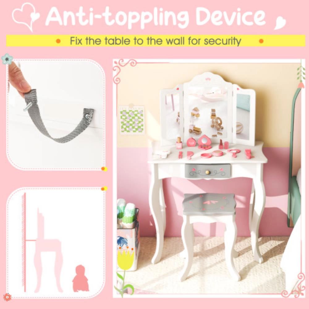 Hivvago Kids Vanity Set With Tri-Folding Mirror