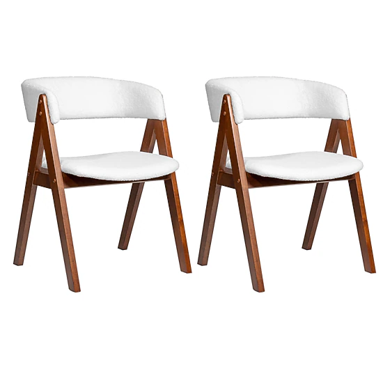 LJG Wooden Dining Chair Set of 2 Mid-Century Modern Sherpa Upholstered Kitchen Dining Room Chairs