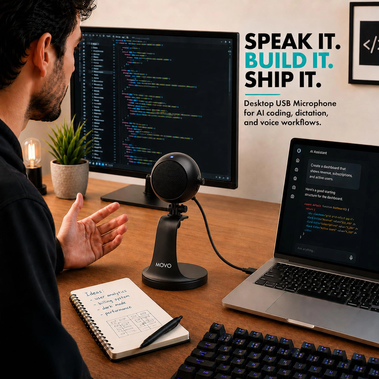 Movo WebMic USB Microphone for AI Coding, Voice Prompts and Dictation