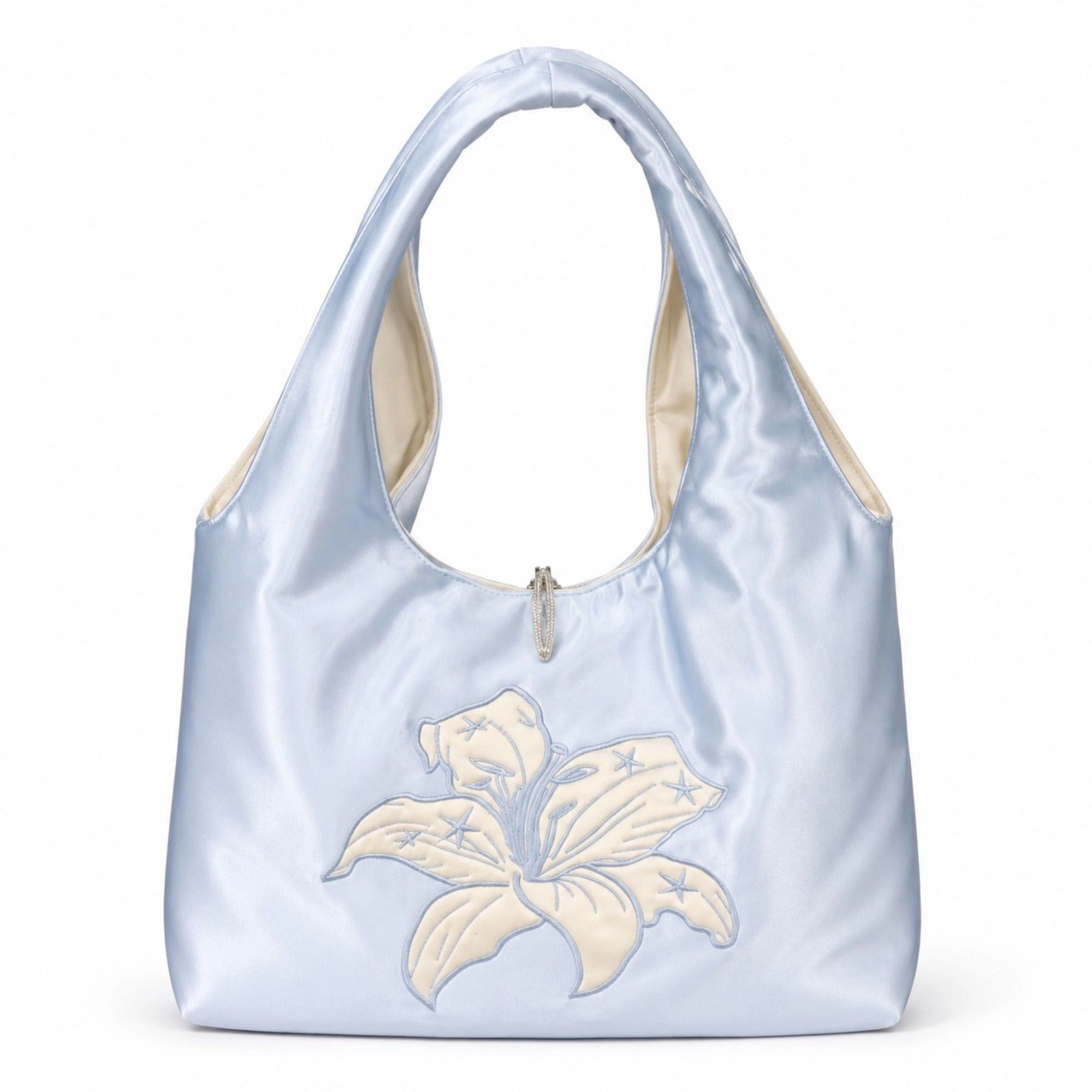 Alilang Women's Satin Hobo Shoulder Bag with Embroidered Lily Detail