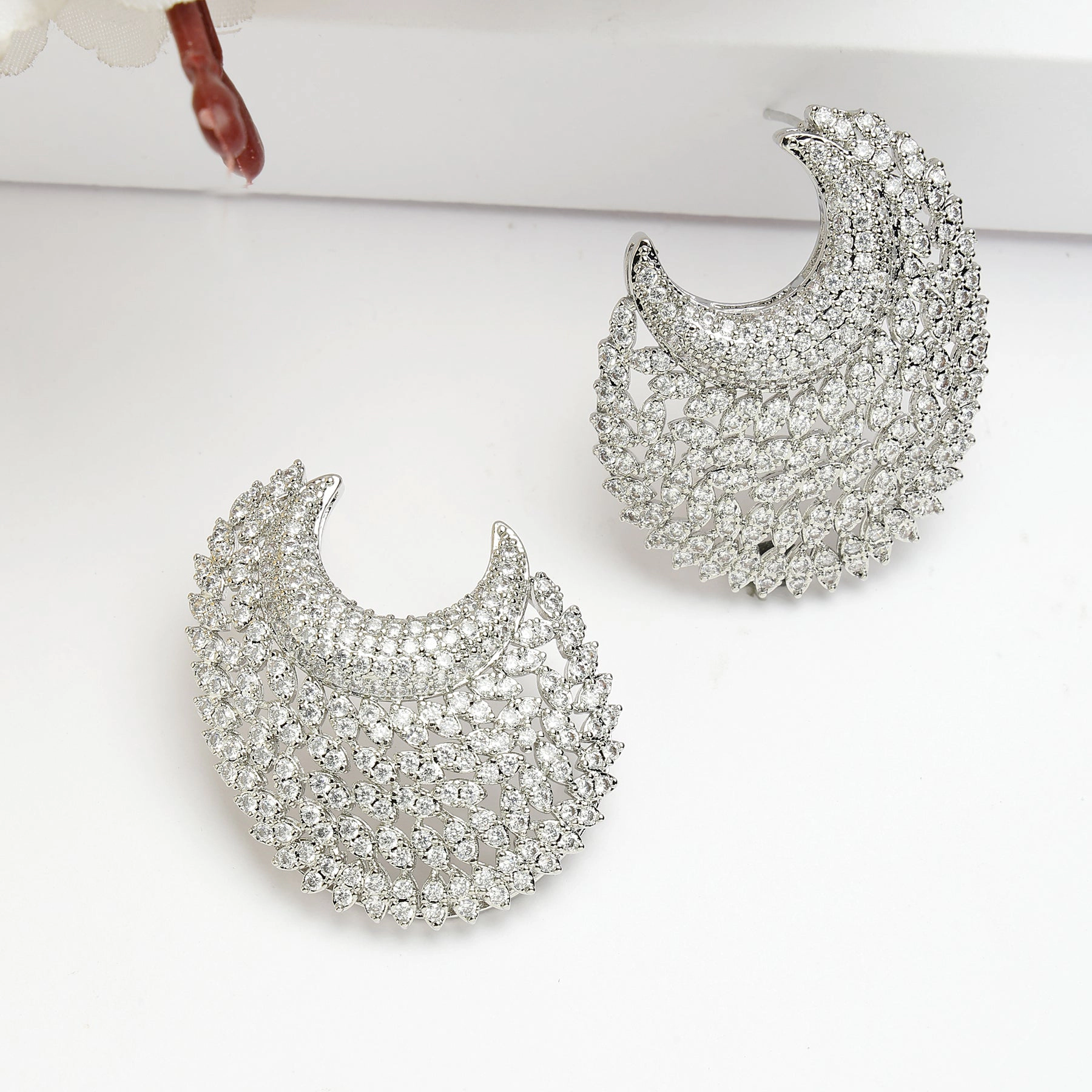 AGP PARIS Womens Diva Cubic Zirconia Designer Crescent Stud Earrings