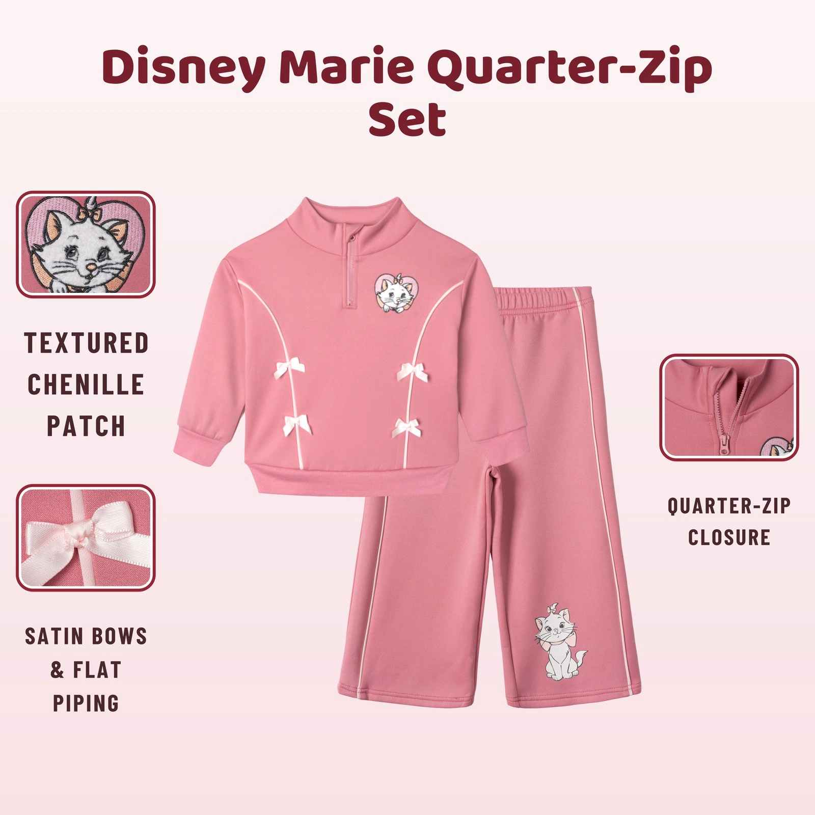 Disney Girls' 2-Piece Quarter-Zip Sweatshirt and Pants Set